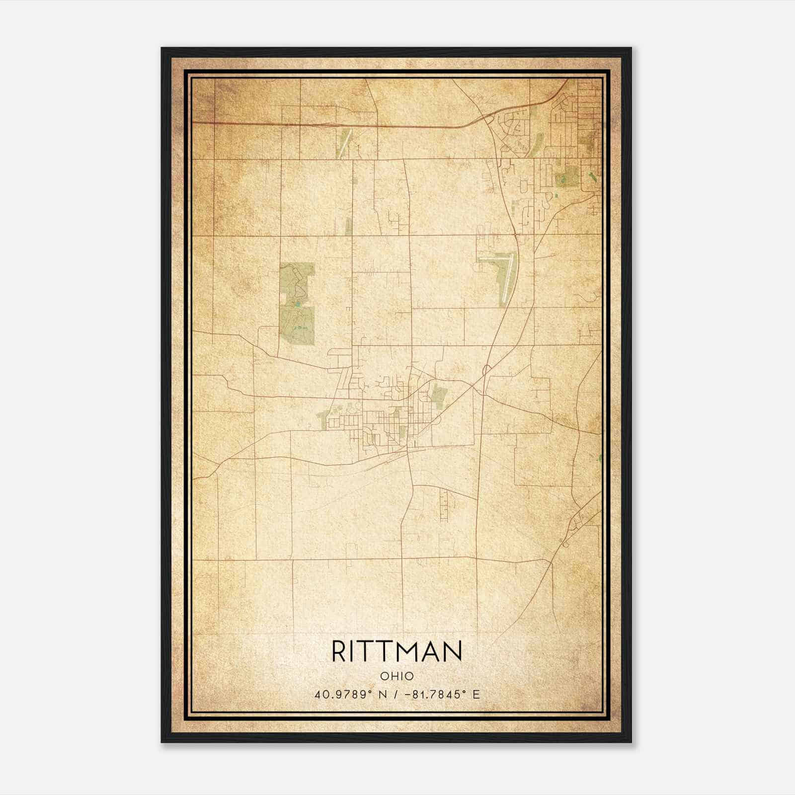 Vintage Rittman Ohio Map Poster, Modern Home Decor Wall Art Print