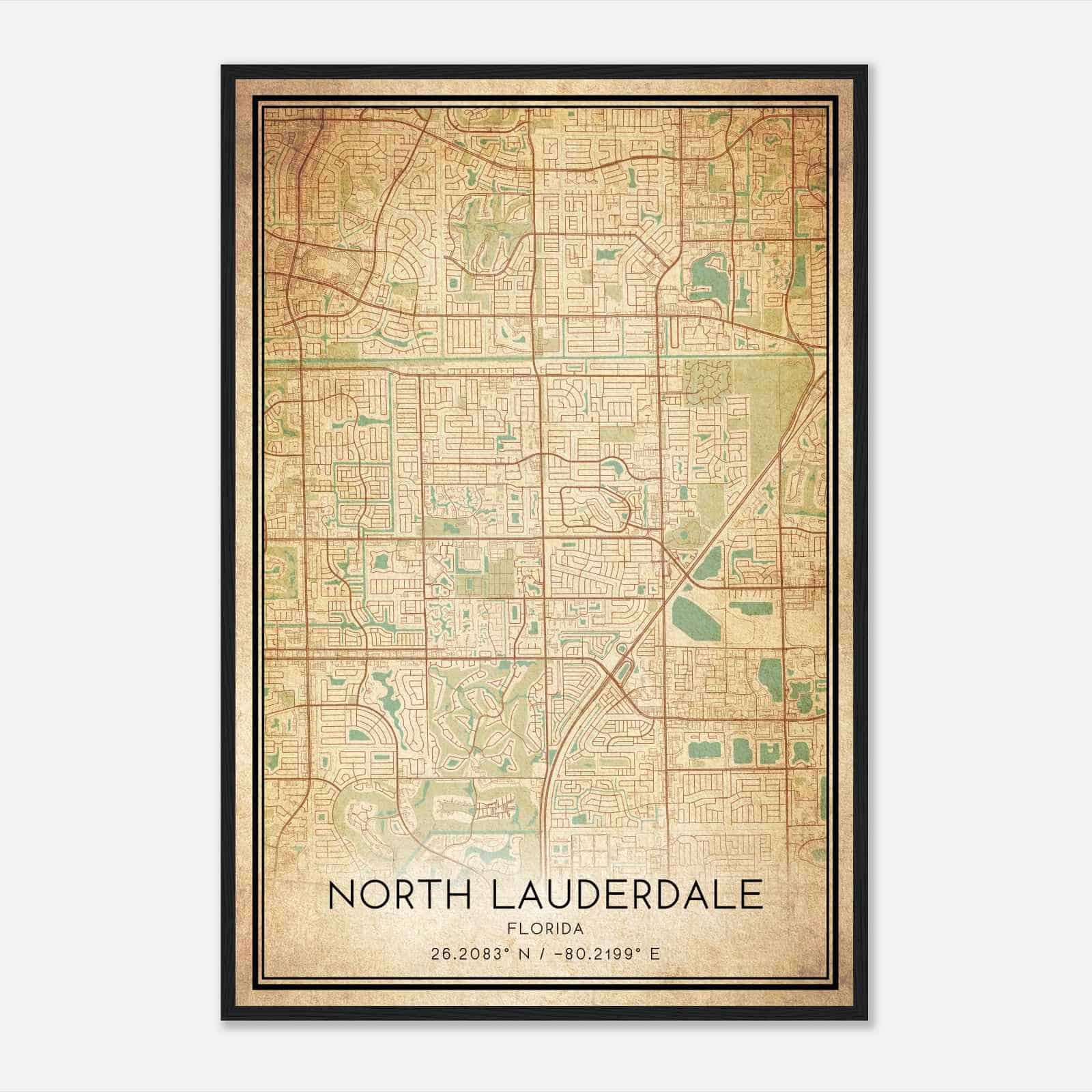 Vintage North Lauderdale Florida Map Poster, Modern Home Decor Wall Art Print