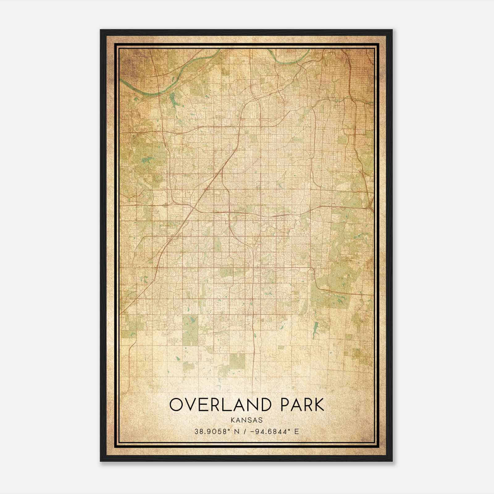 Vintage Overland Park Kansas Map Poster, Modern Home Decor Wall Art Print