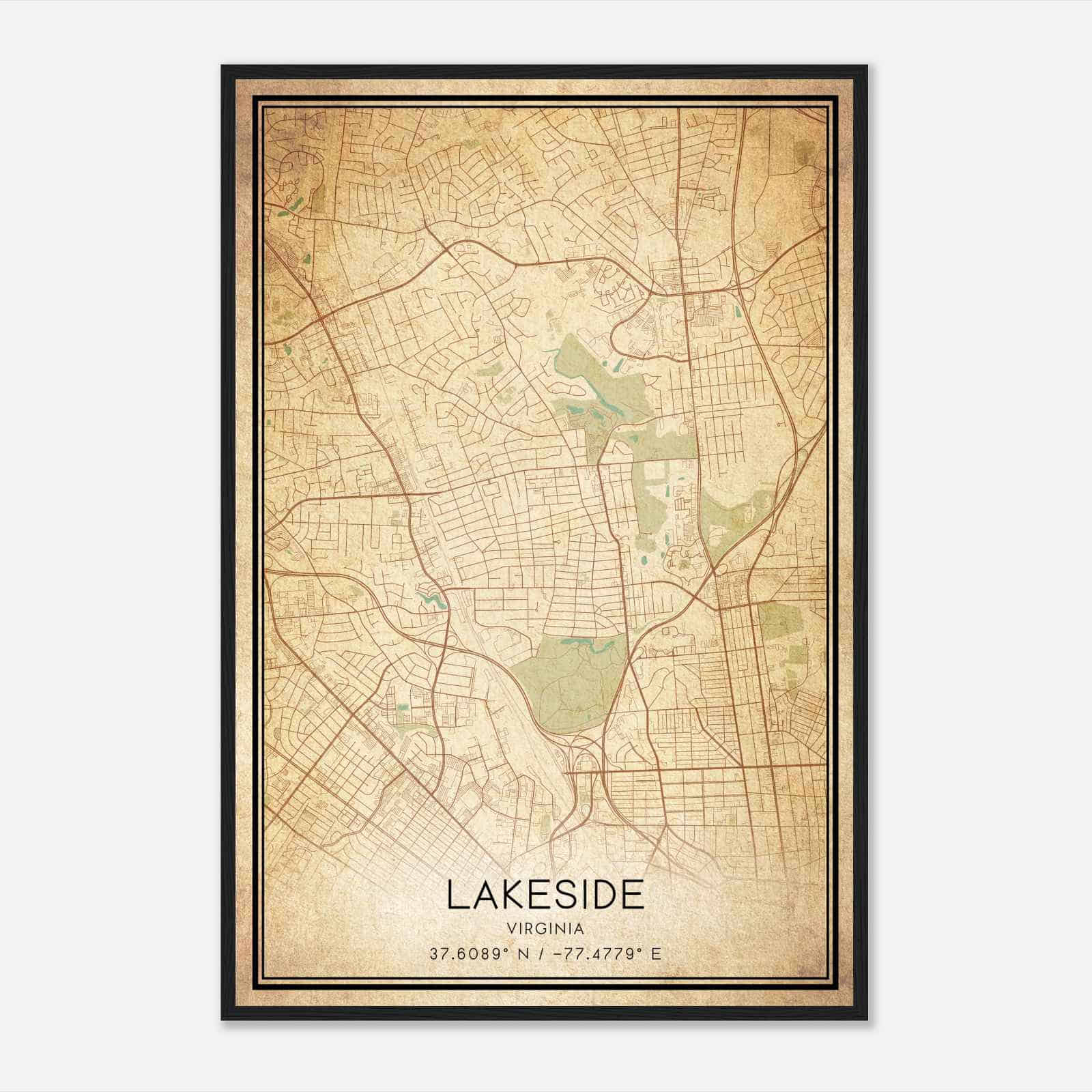 Vintage Lakeside Virginia Map Poster, Modern Home Decor Wall Art Print