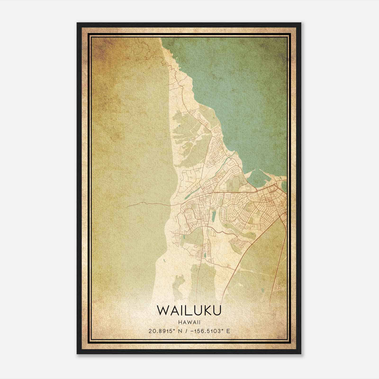 Vintage Wailuku Hawaii Map Poster, Modern Home Decor Wall Art Print