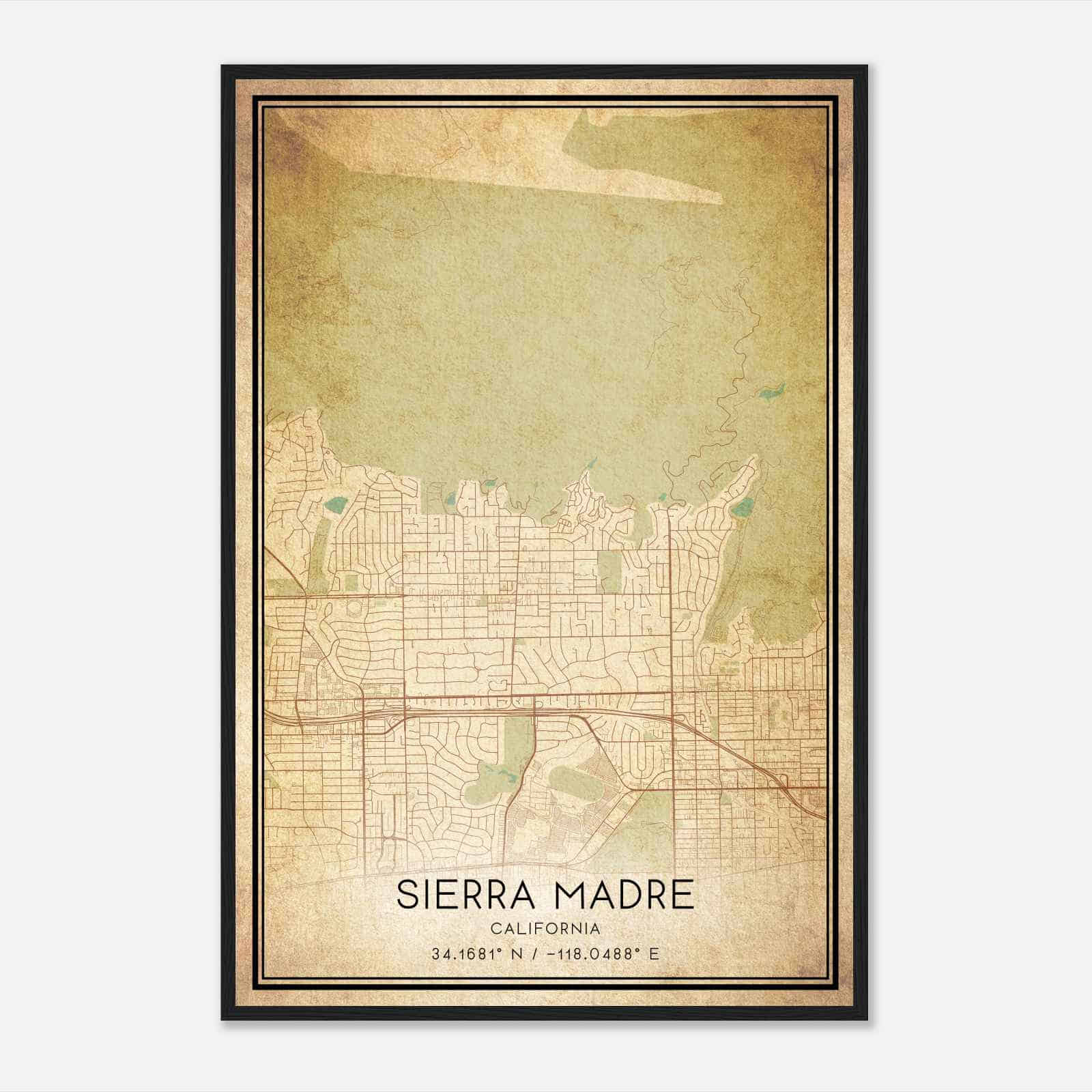 Vintage Sierra Madre California Map Poster, Modern Home Decor Wall Art Print