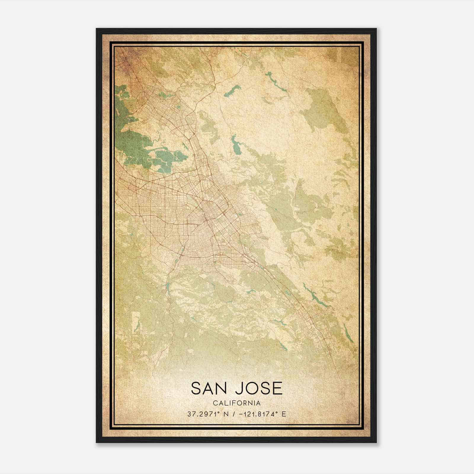 Vintage San Jose California Map Poster, Modern Home Decor Wall Art Print