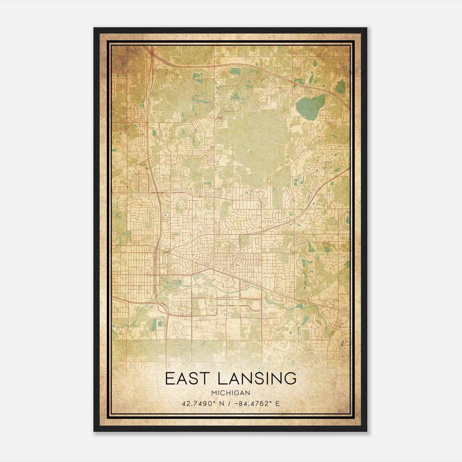 Vintage East Lansing Michigan Map Poster, Modern Home Decor Wall Art Print Vintage East Lansing Michigan Map Poster, Modern Home Decor Wall Art Print