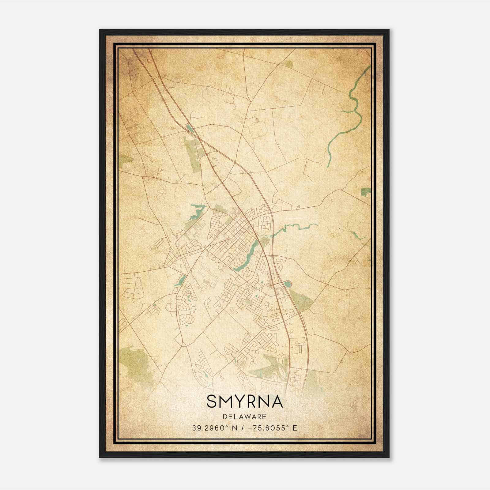 Vintage Smyrna Delaware Map Poster, Modern Home Decor Wall Art Print