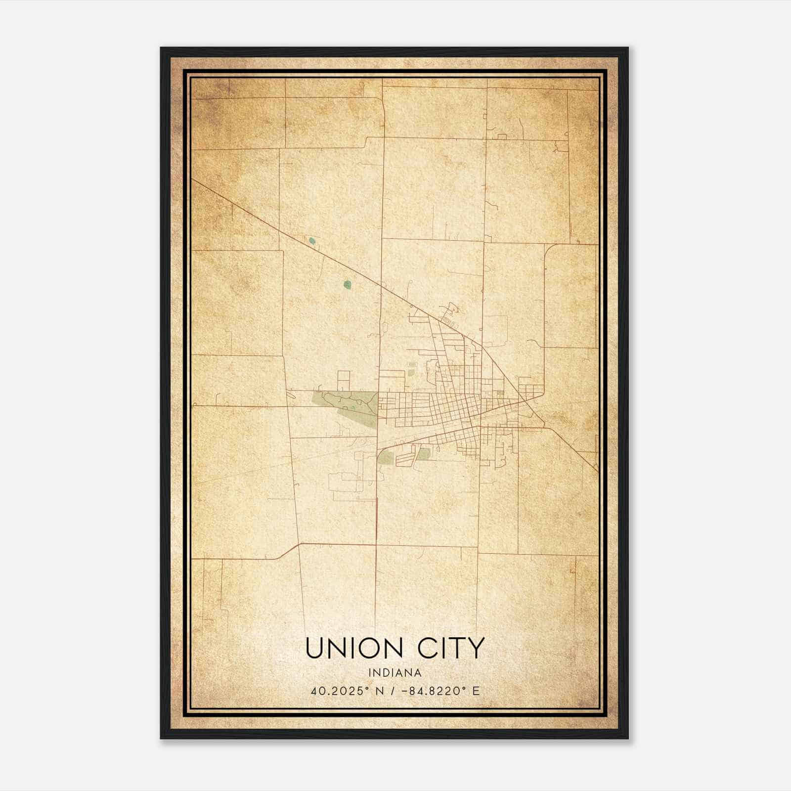 Vintage Union City Indiana Map Poster, Modern Home Decor Wall Art Print