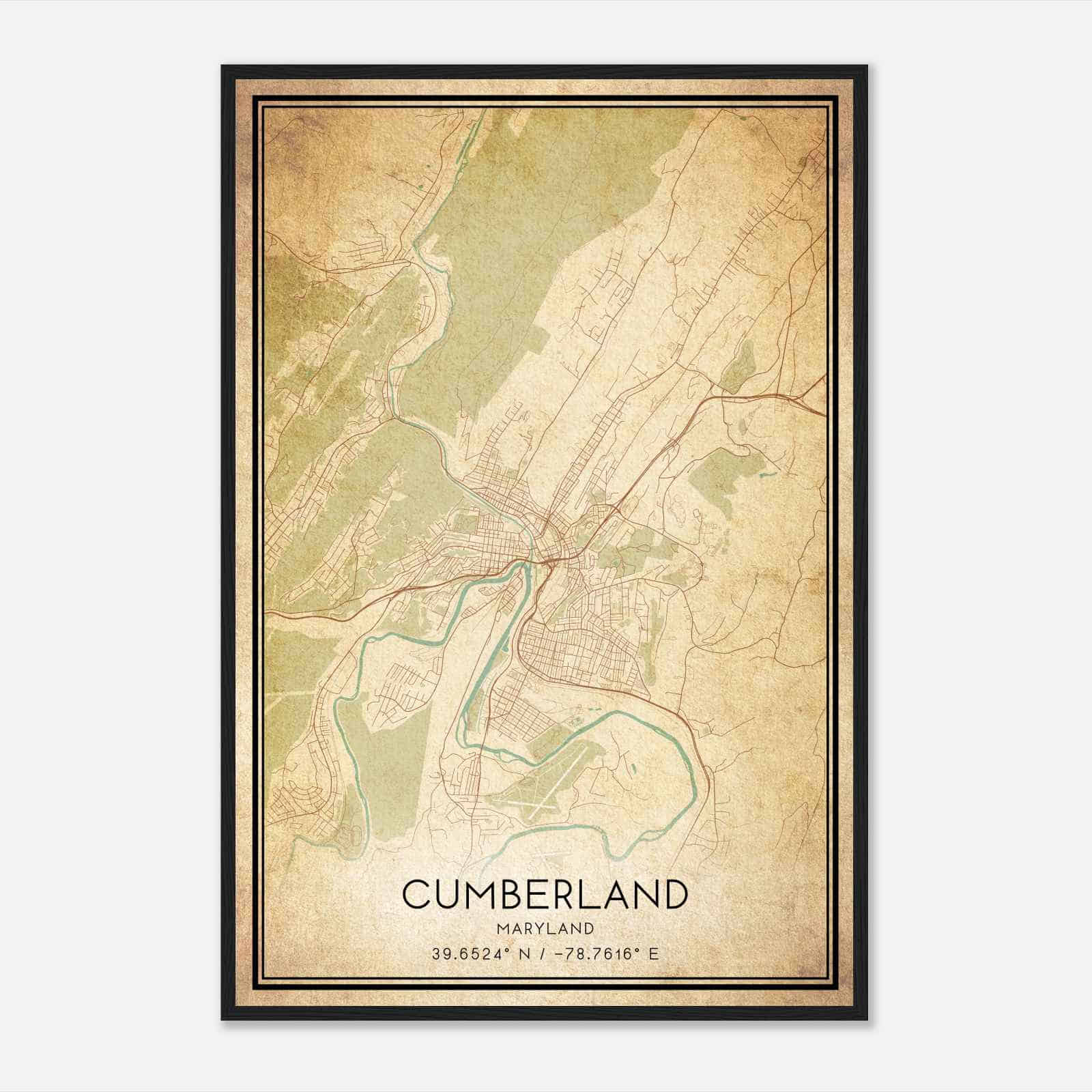 Vintage Cumberland Maryland Map Poster, Modern Home Decor Wall Art Print