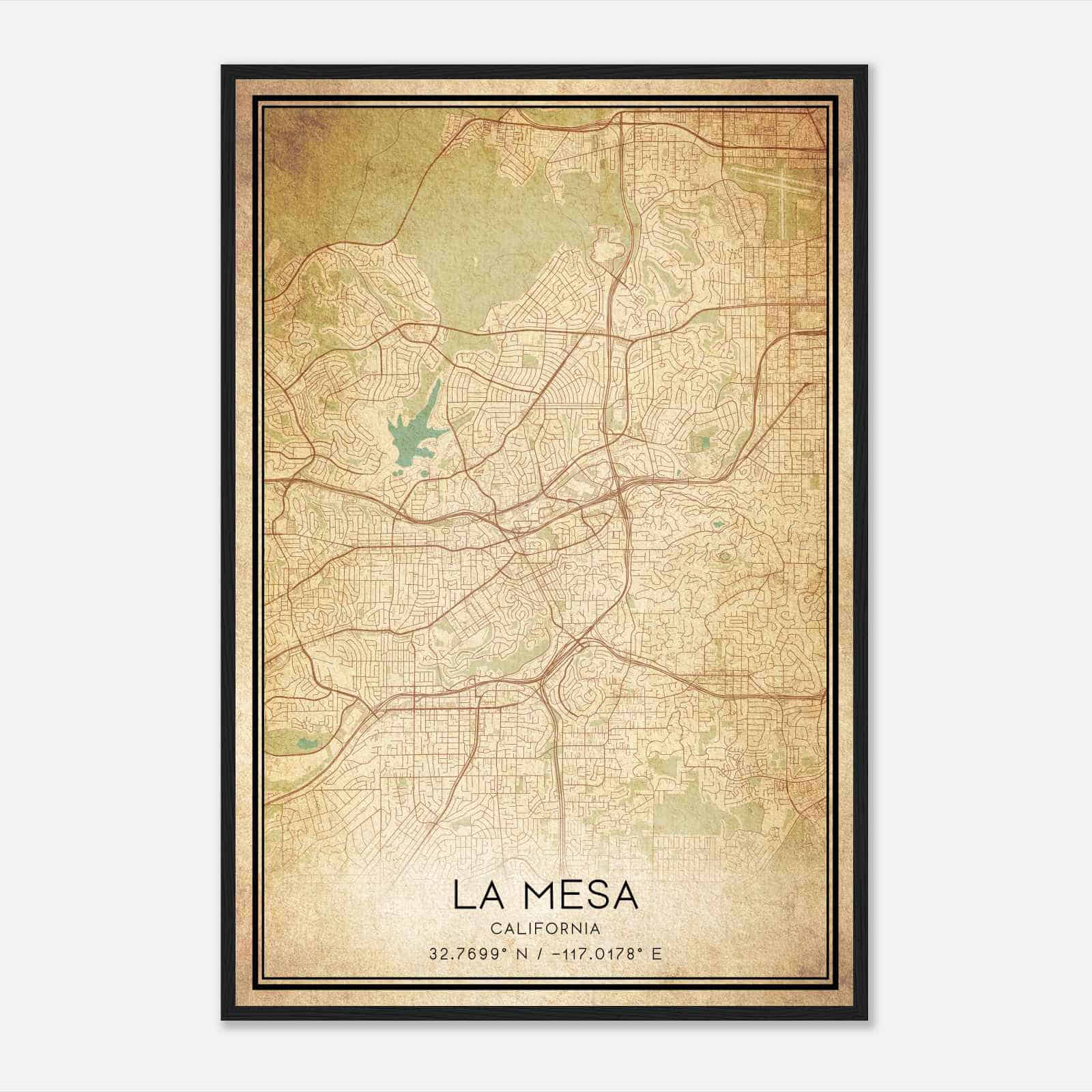 Vintage La Mesa California Map Poster, Modern Home Decor Wall Art Print
