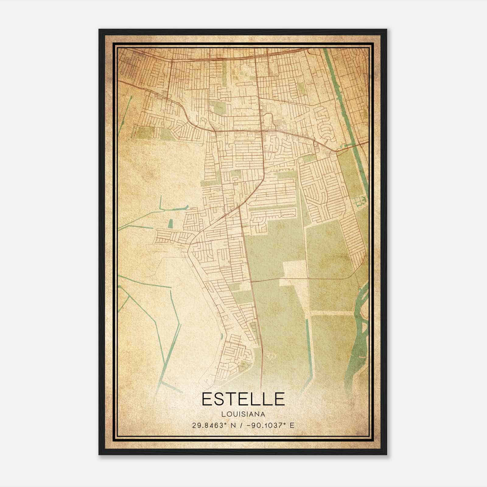 Vintage Estelle Louisiana Map Poster, Modern Home Decor Wall Art Print