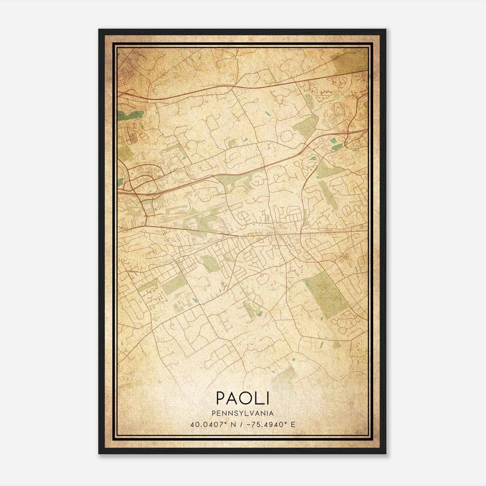 Vintage Paoli Pennsylvania Map Poster, Modern Home Decor Wall Art Print