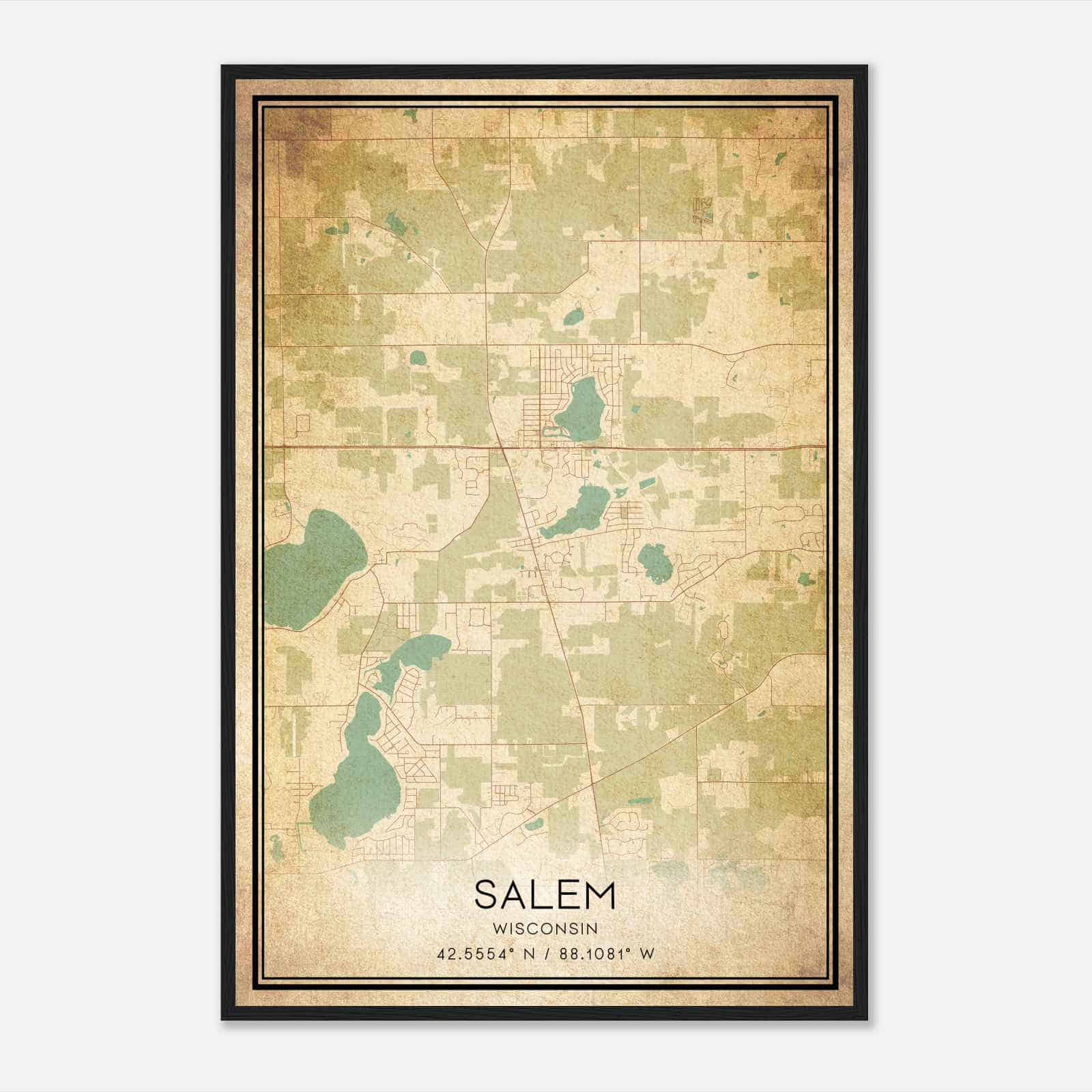 Vintage Salem Wisconsin Map Poster, Modern Home Decor Wall Art Print