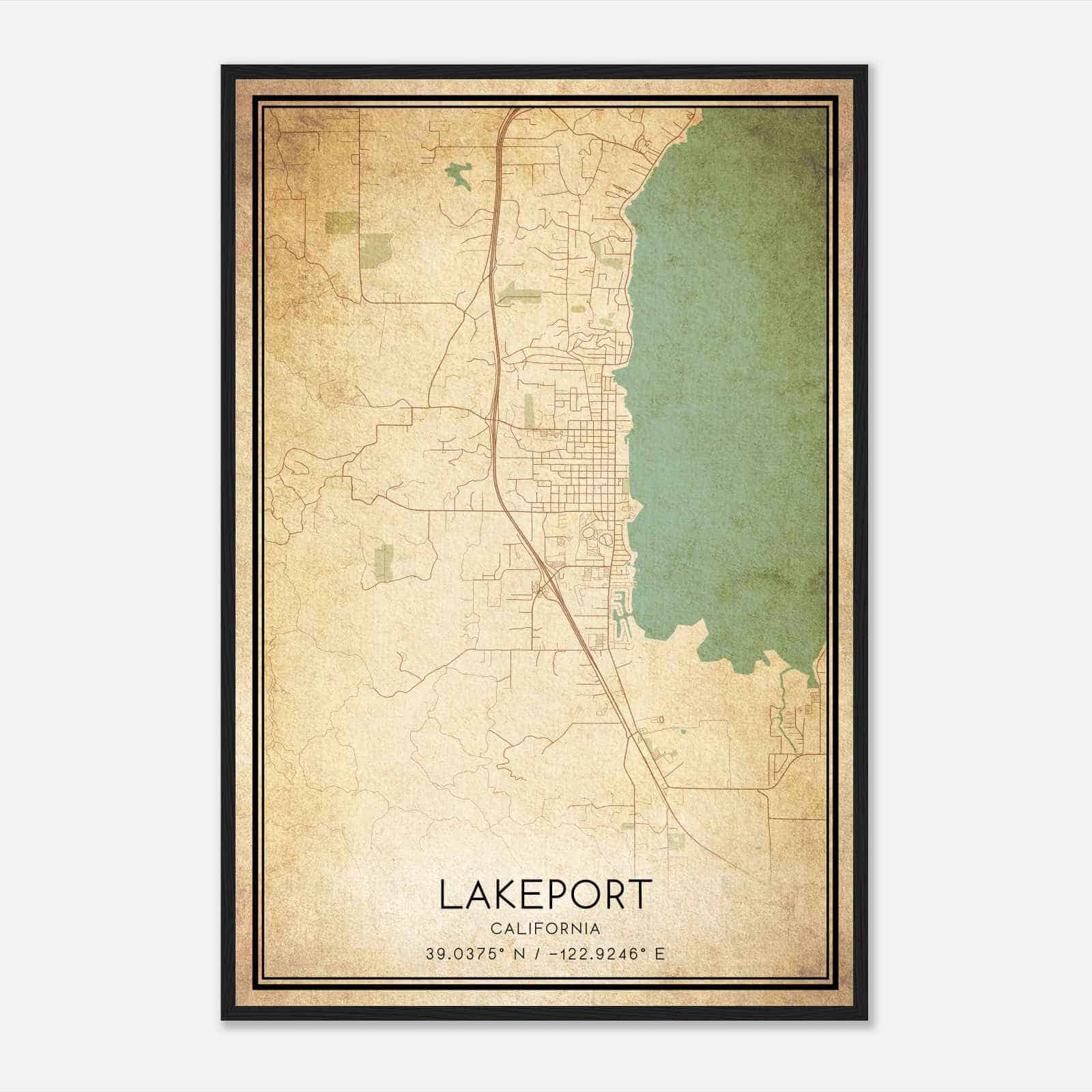 Vintage Lakeport California Map Poster, Modern Home Decor Wall Art Print