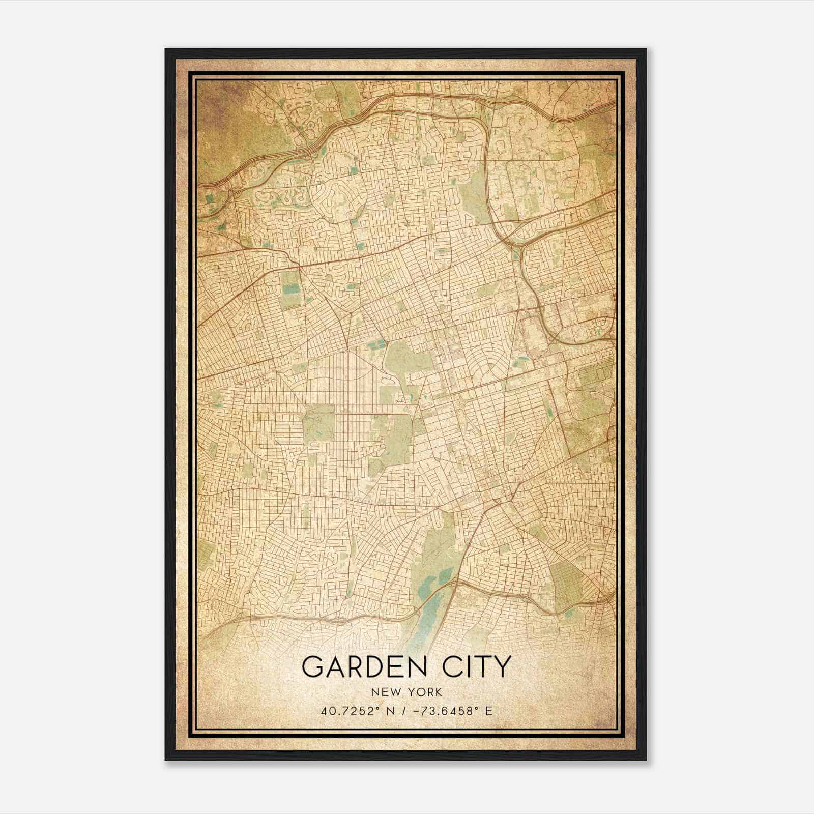 Vintage Garden City New York Map Poster, Modern Home Decor Wall Art Print