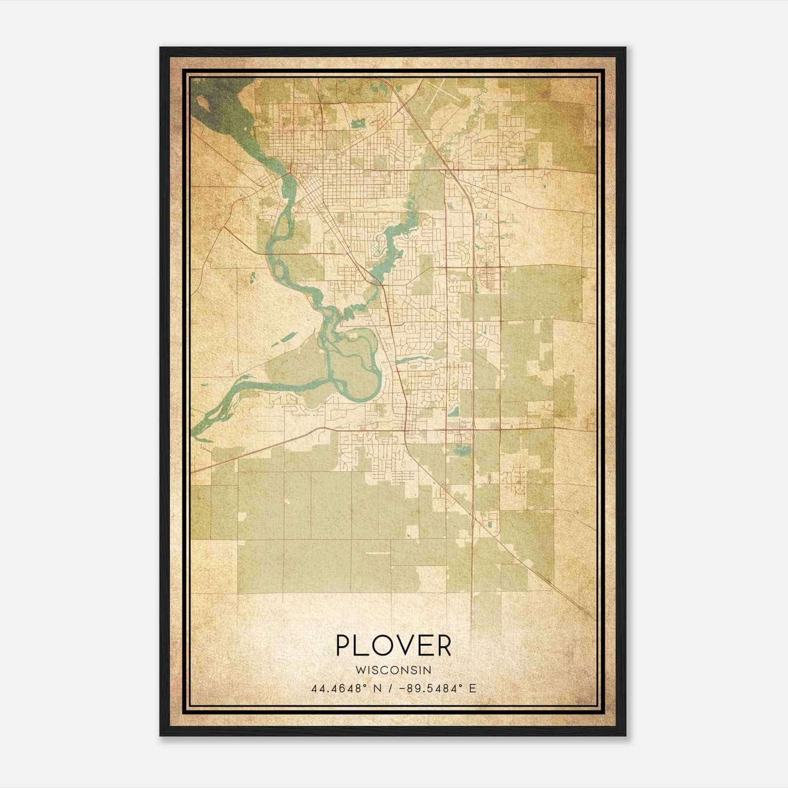 Vintage Plover Wisconsin Map Poster, Modern Home Decor Wall Art Print