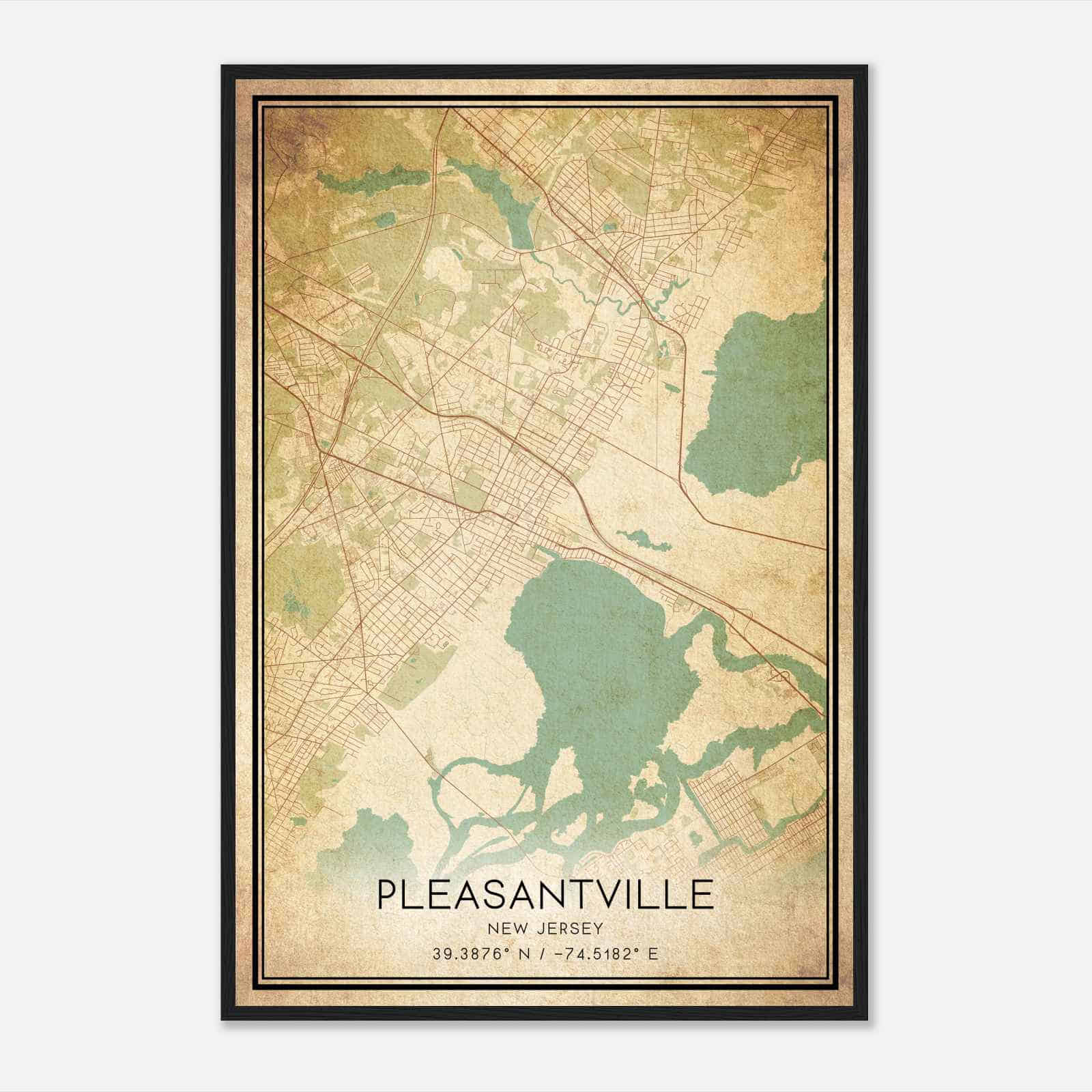 Vintage Pleasantville New Jersey Map Poster, Modern Home Decor Wall Art Print