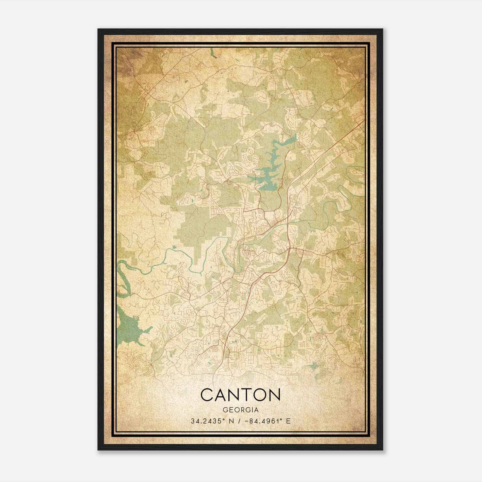Vintage Canton Georgia Map Poster, Modern Home Decor Wall Art Print