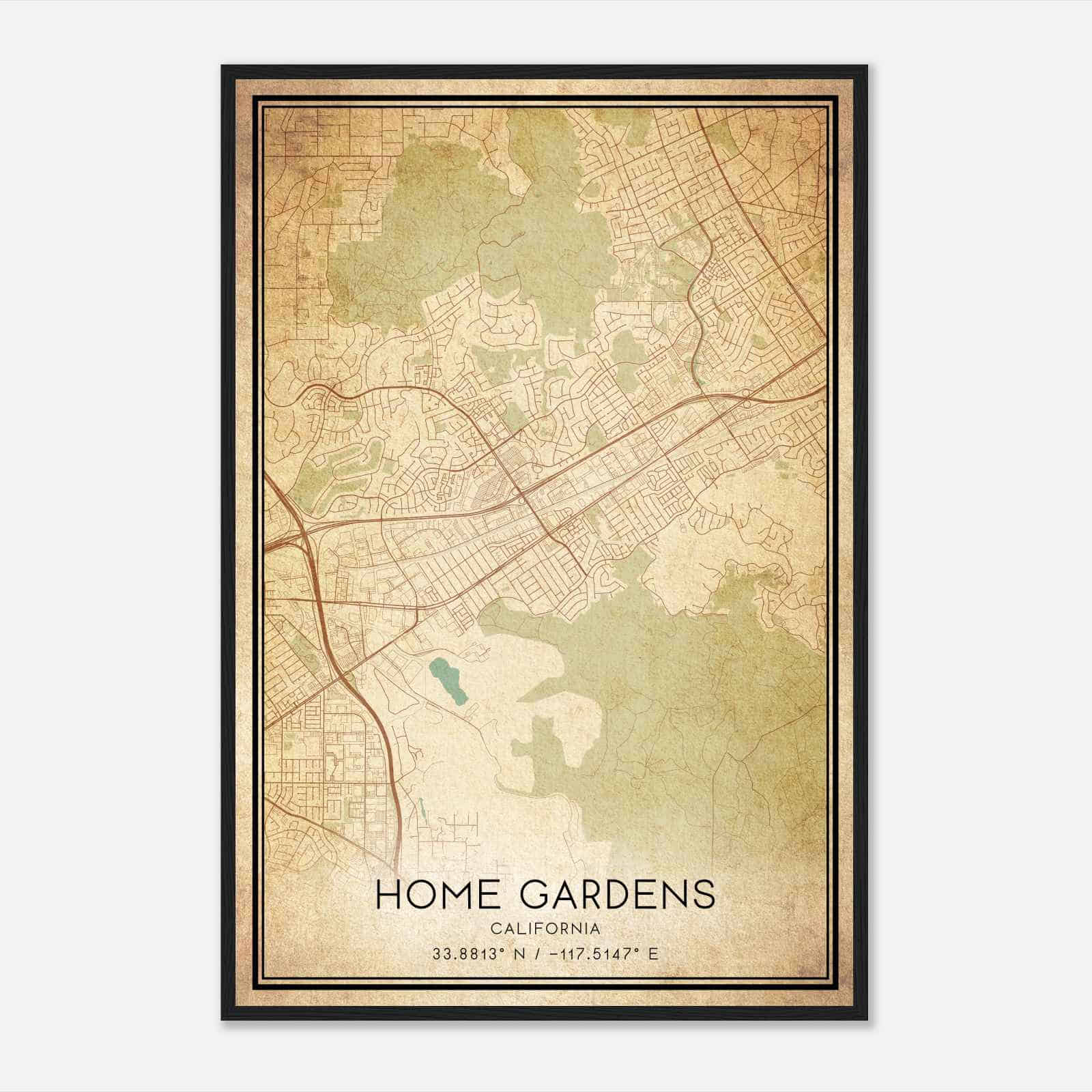 Vintage Home Gardens California Map Poster, Modern Home Decor Wall Art Print