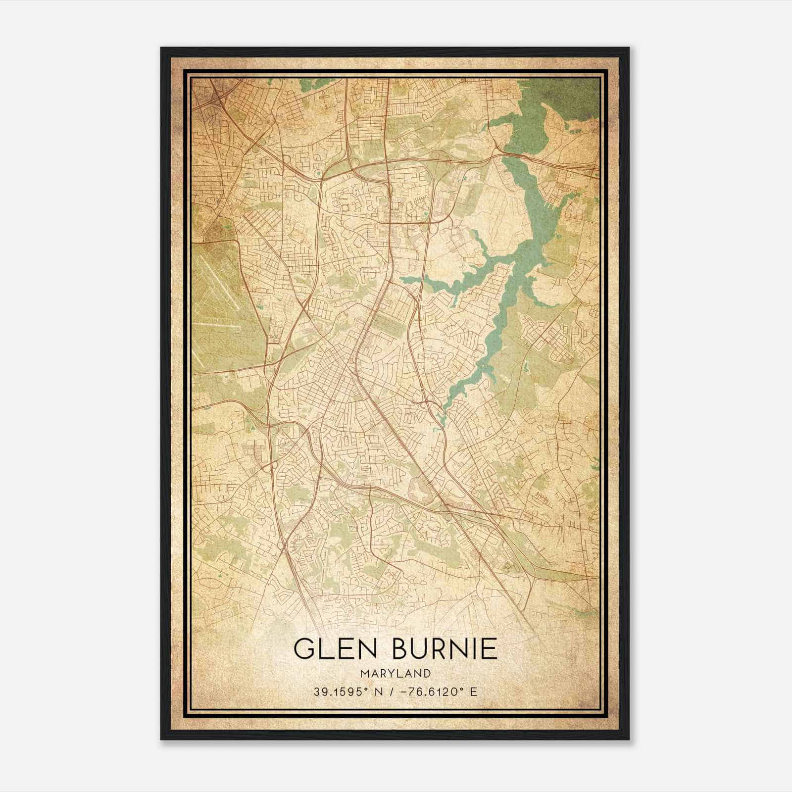 Vintage Glen Burnie Maryland Map Poster, Modern Home Decor Wall Art Print