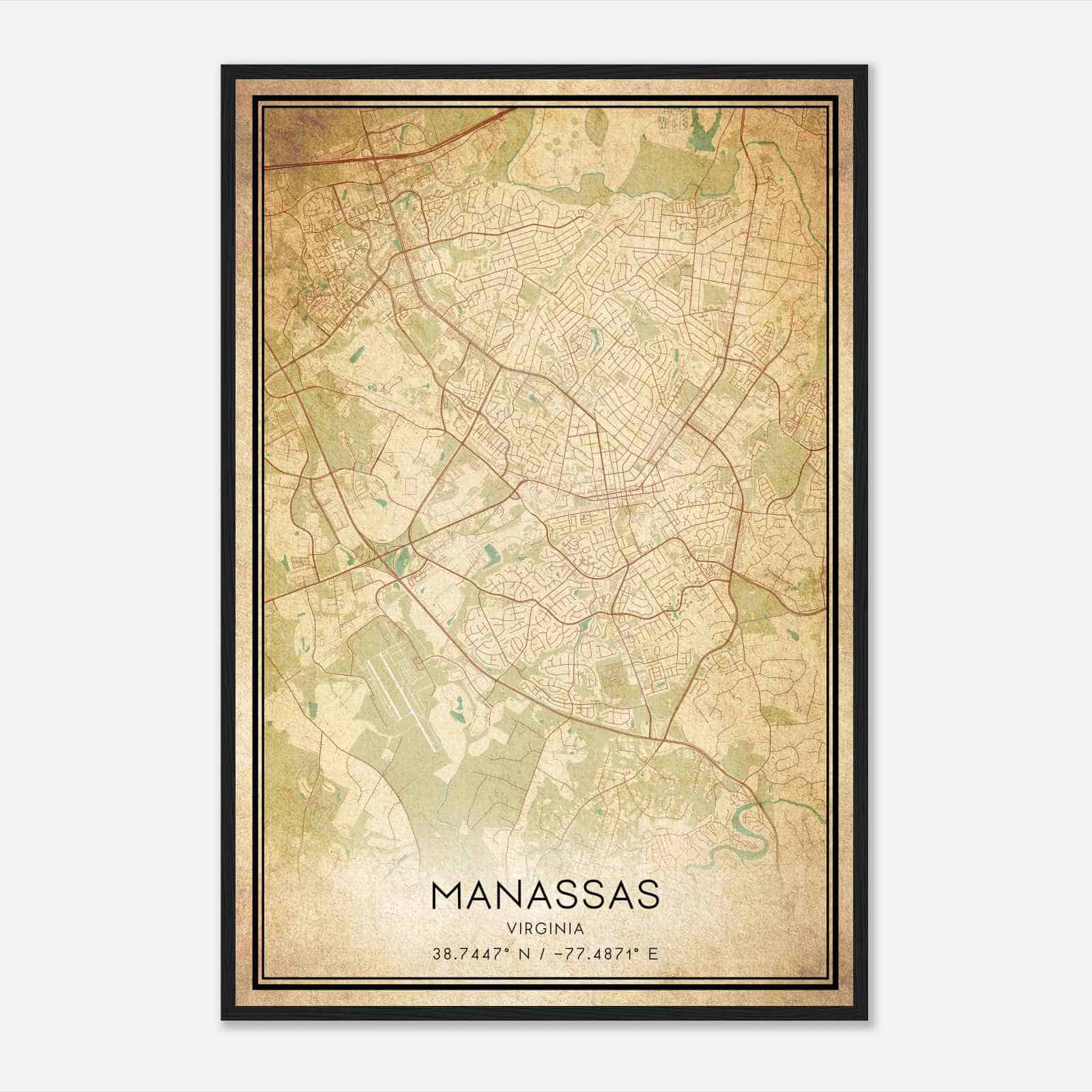 Vintage Manassas Virginia Map Poster, Modern Home Decor Wall Art Print