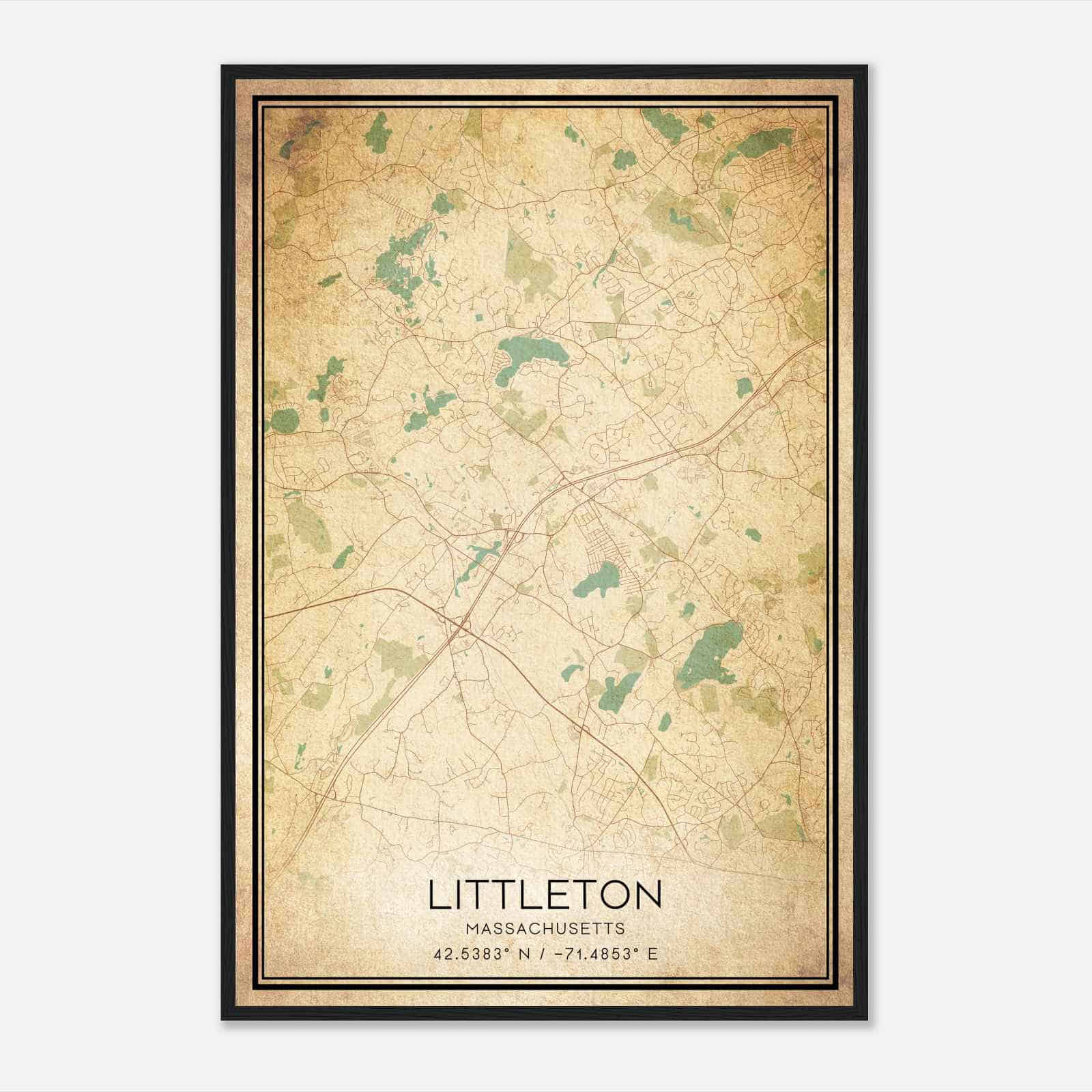 Vintage Littleton Massachusetts Map Poster, Modern Home Decor Wall Art Print