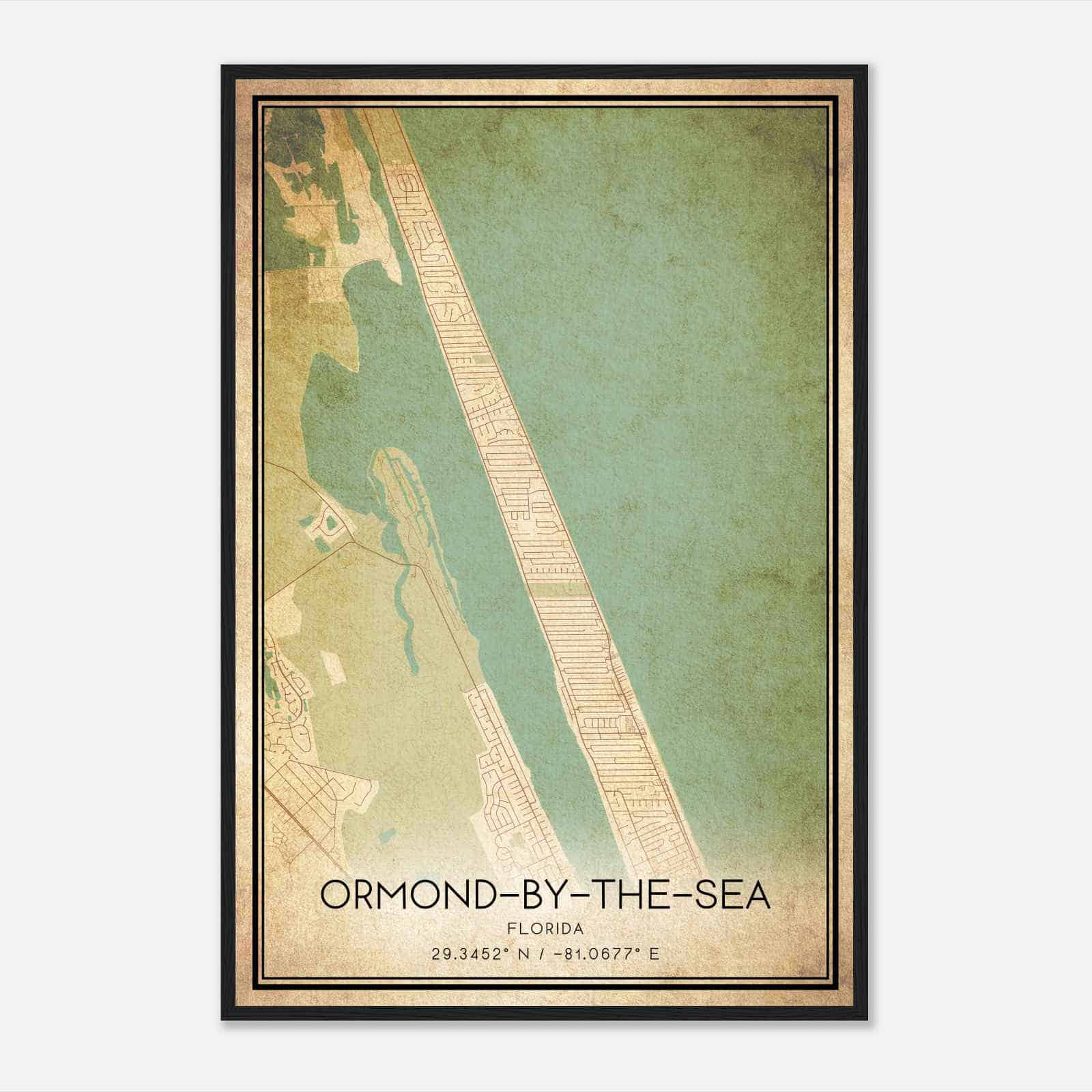 Vintage Ormond-By-The-Sea Florida Map Poster, Modern Home Decor Wall Art Print