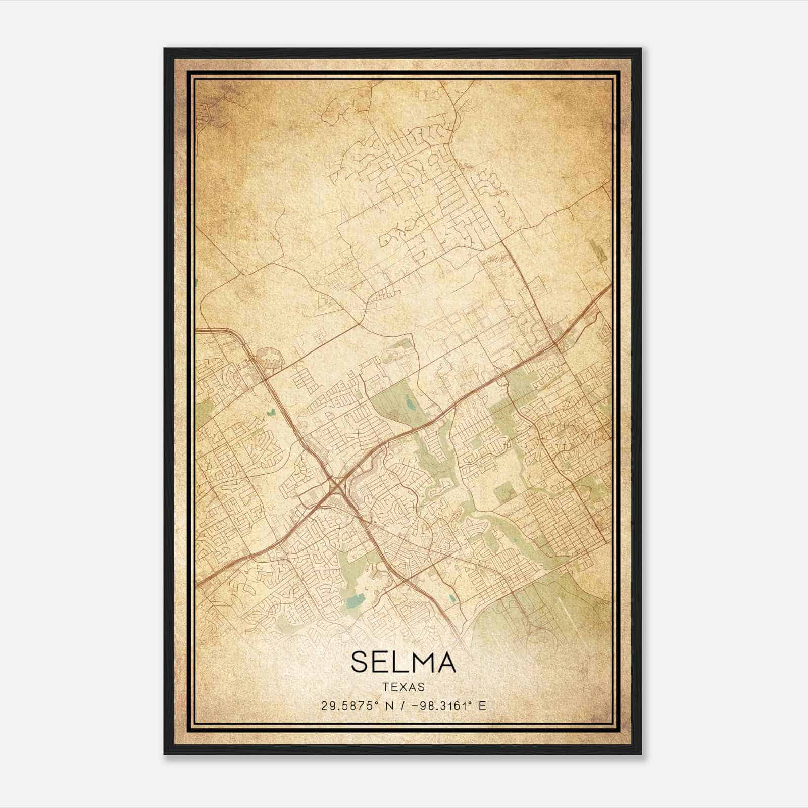 Vintage Selma Texas Map Poster, Modern Home Decor Wall Art Print