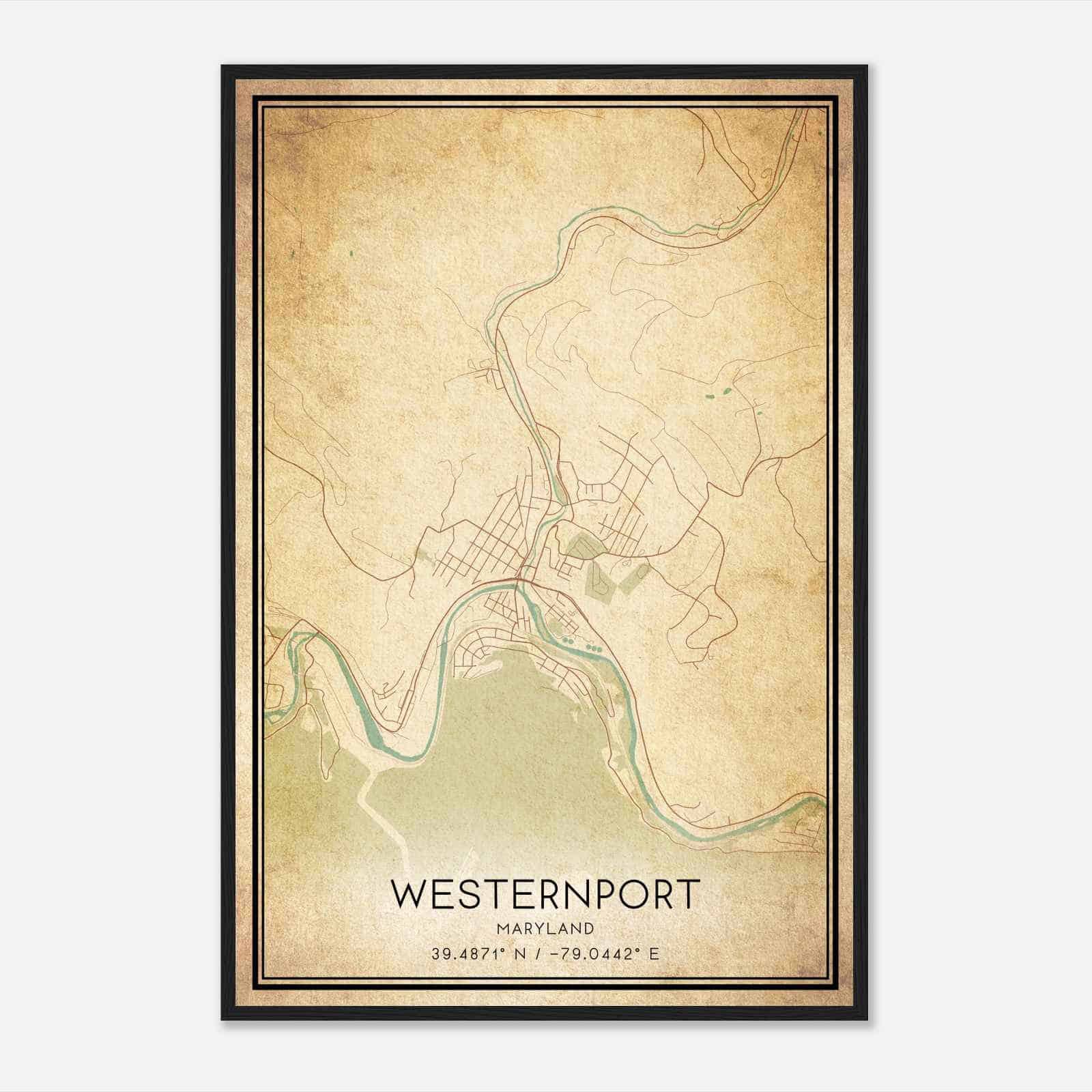 Vintage Westernport Maryland Map Poster, Modern Home Decor Wall Art Print