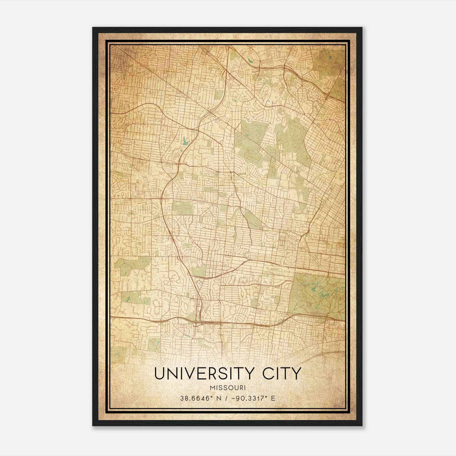 Vintage University City Missouri Map Poster, Modern Home Decor Wall Art Print