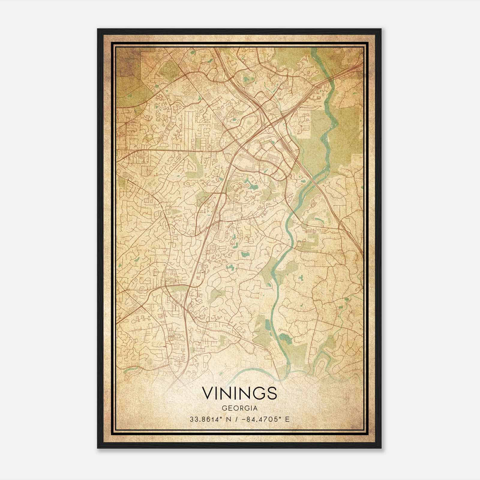 Vintage Vinings Georgia Map Poster, Modern Home Decor Wall Art Print
