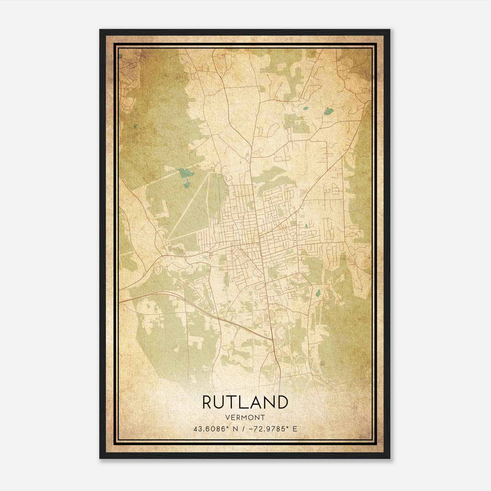 Vintage Rutland Vermont Map Poster, Modern Home Decor Wall Art Print