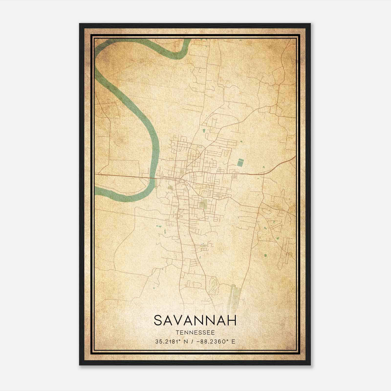 Vintage Savannah Tennessee Map Poster, Modern Home Decor Wall Art Print