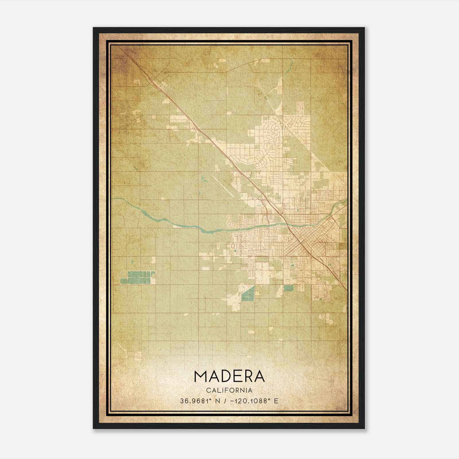 Vintage Madera California Map Poster, Modern Home Decor Wall Art Print