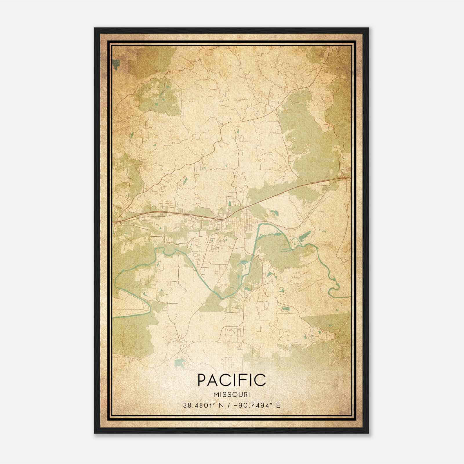 Vintage Pacific Missouri Map Poster, Modern Home Decor Wall Art Print