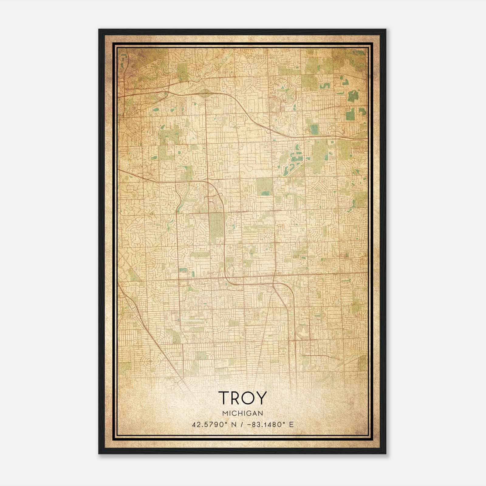 Vintage Troy Michigan Map Poster, Modern Home Decor Wall Art Print