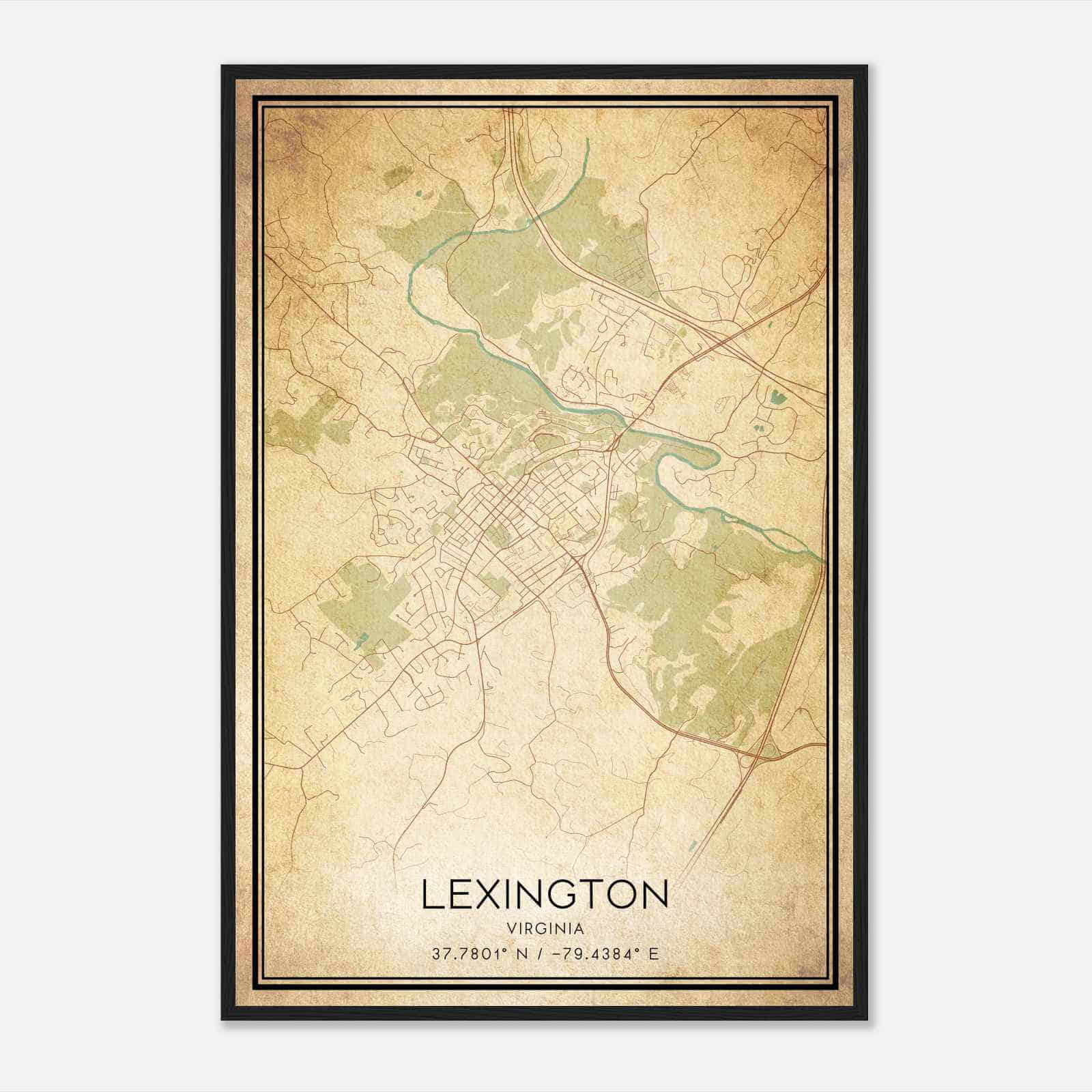 Vintage Lexington Virginia Map Poster, Modern Home Decor Wall Art Print