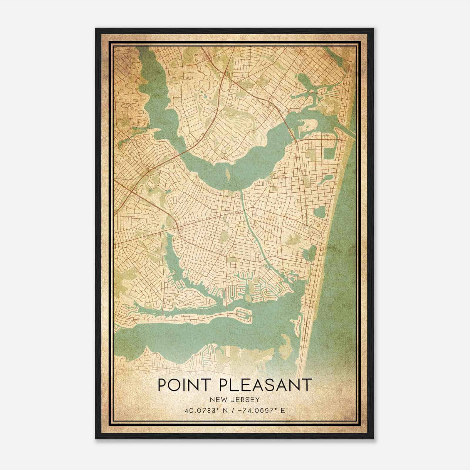 Vintage Point Pleasant New Jersey Map Poster, Modern Home Decor Wall Art Print