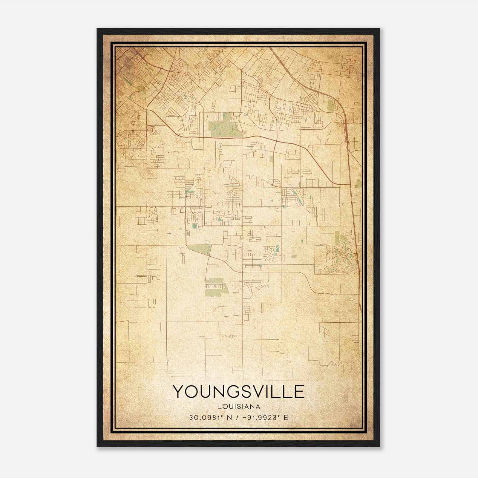 Vintage Youngsville Louisiana Map Poster, Modern Home Decor Wall Art Print