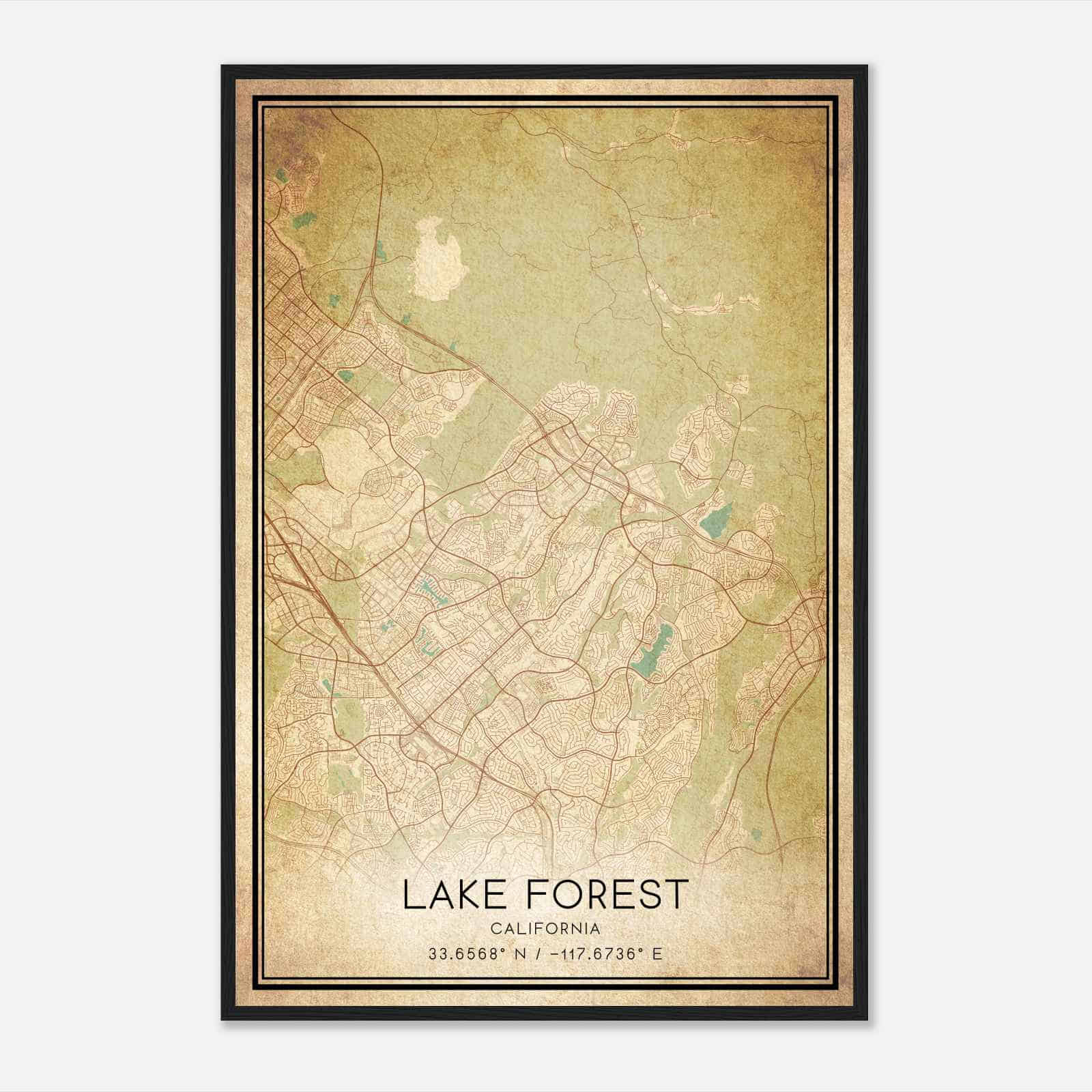 Vintage Lake Forest California Map Poster, Modern Home Decor Wall Art Print