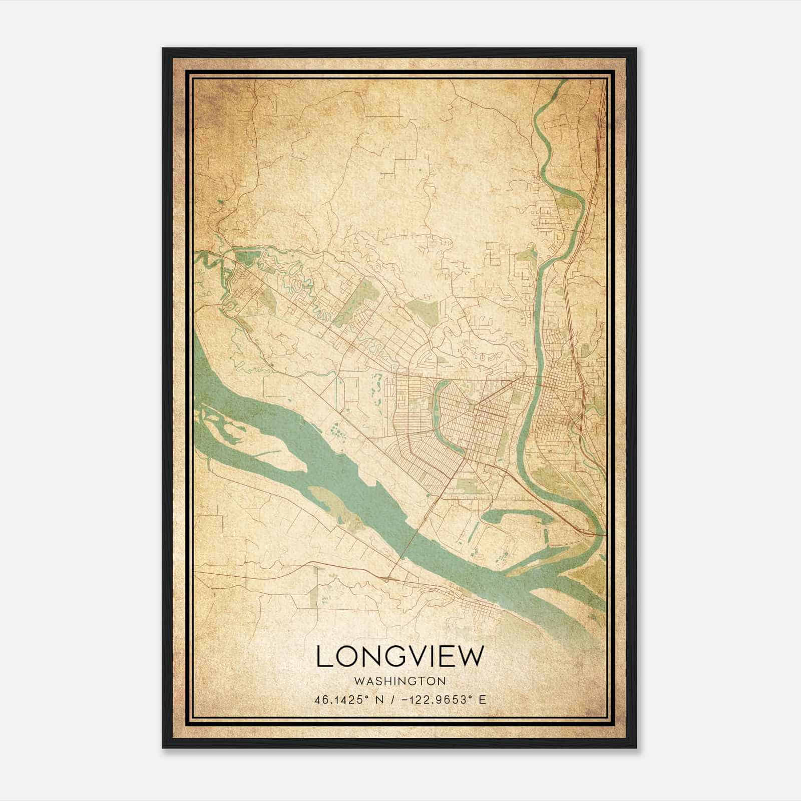 Vintage Longview Washington Map Poster, Modern Home Decor Wall Art Print Vintage Longview Washington Map Poster, Modern Home Decor Wall Art Print