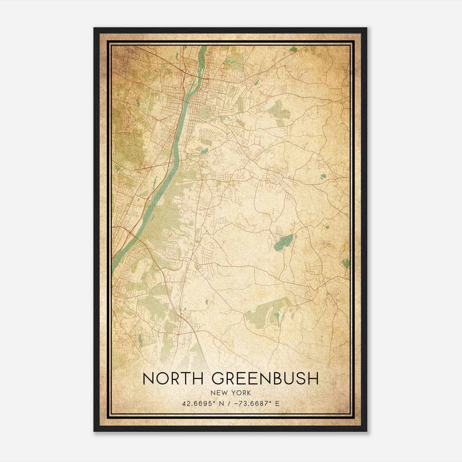 Vintage North Greenbush New York Map Poster, Modern Home Decor Wall Art Print