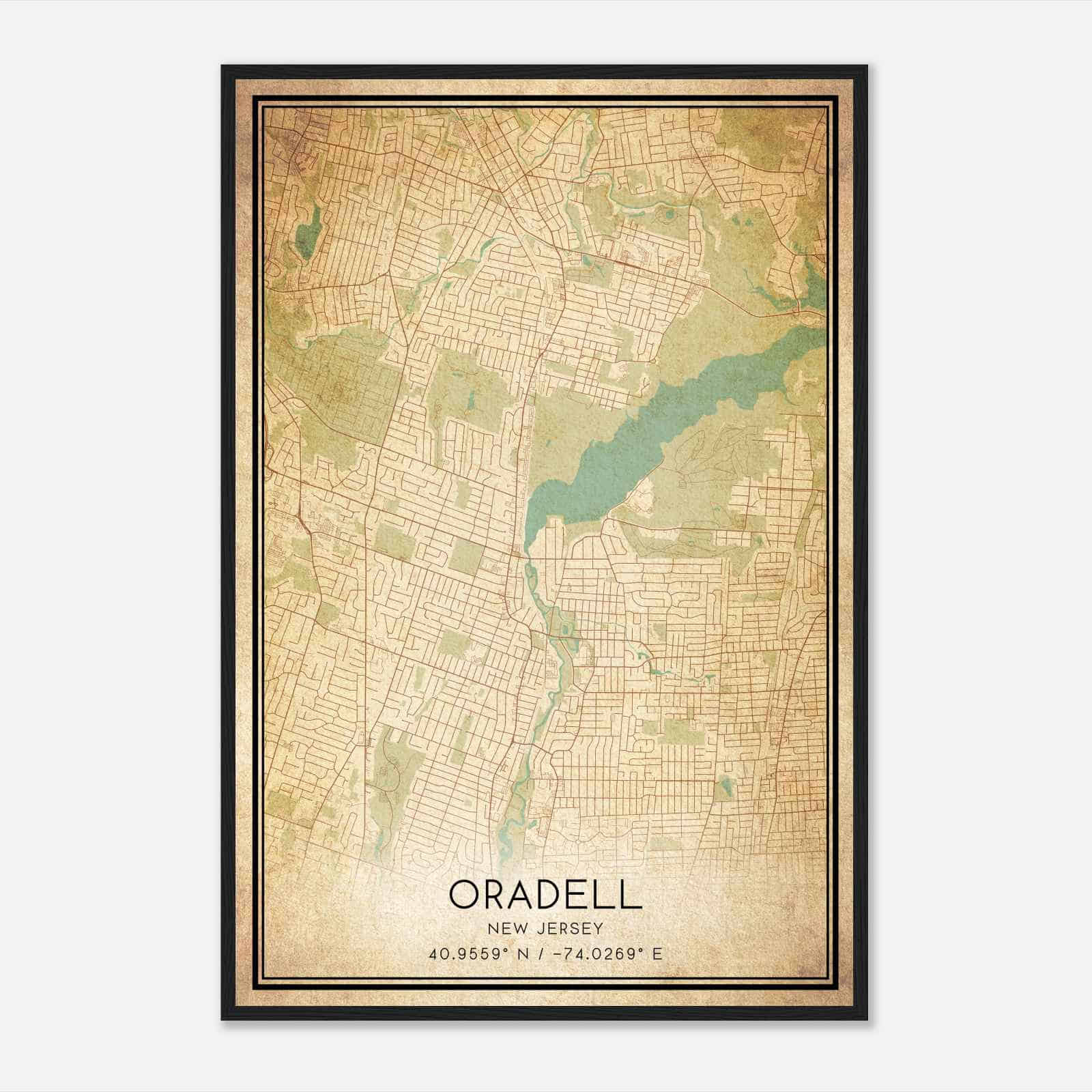 Vintage Oradell New Jersey Map Poster, Modern Home Decor Wall Art Print