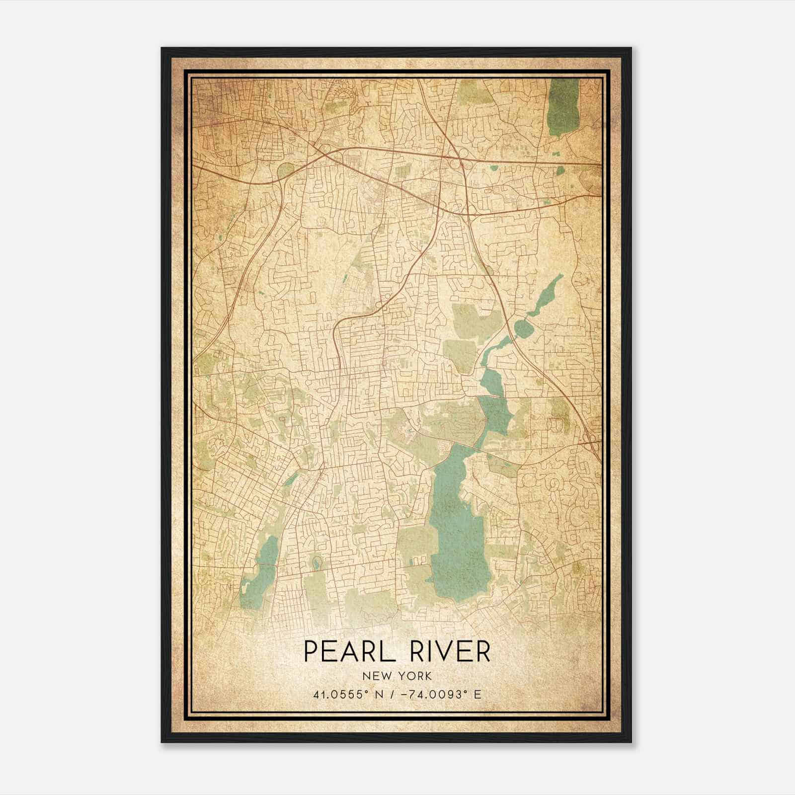 Vintage Pearl River New York Map Poster, Modern Home Decor Wall Art Print