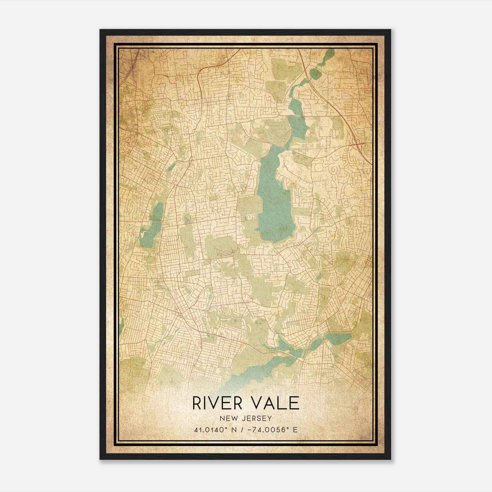 Vintage River Vale New Jersey Map Poster, Modern Home Decor Wall Art Print