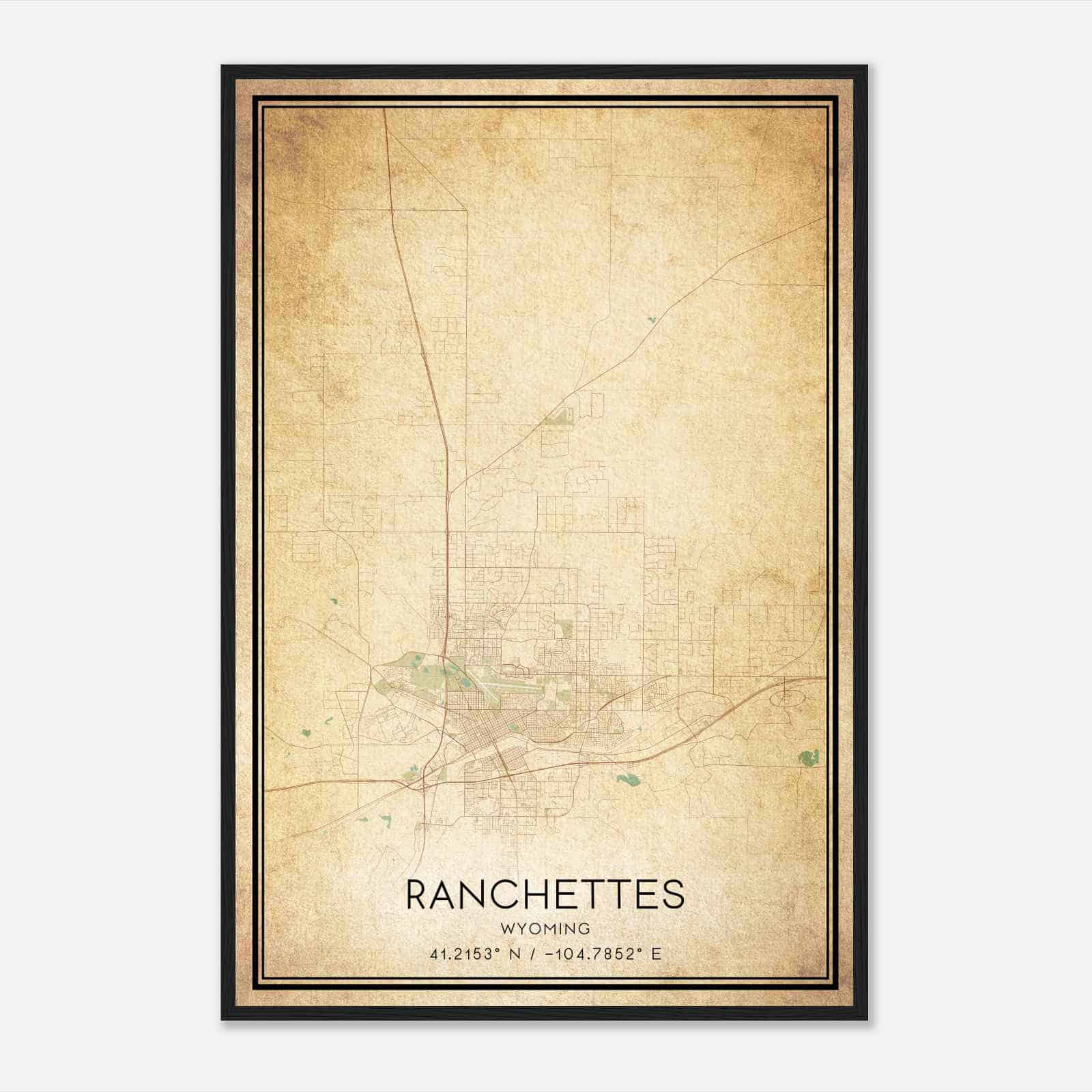 Vintage Ranchettes Wyoming Map Poster, Modern Home Decor Wall Art Print
