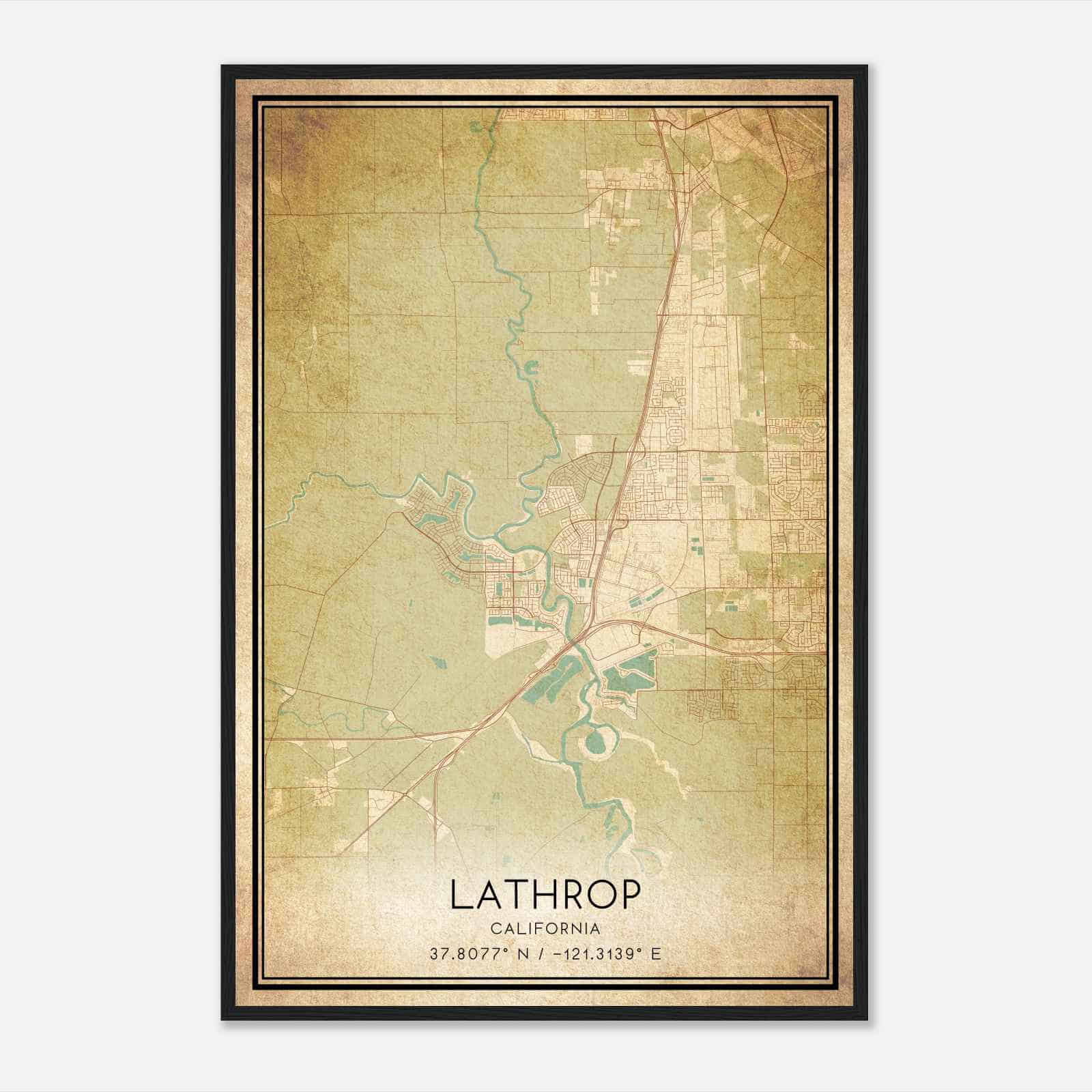 Vintage Lathrop California Map Poster, Modern Home Decor Wall Art Print