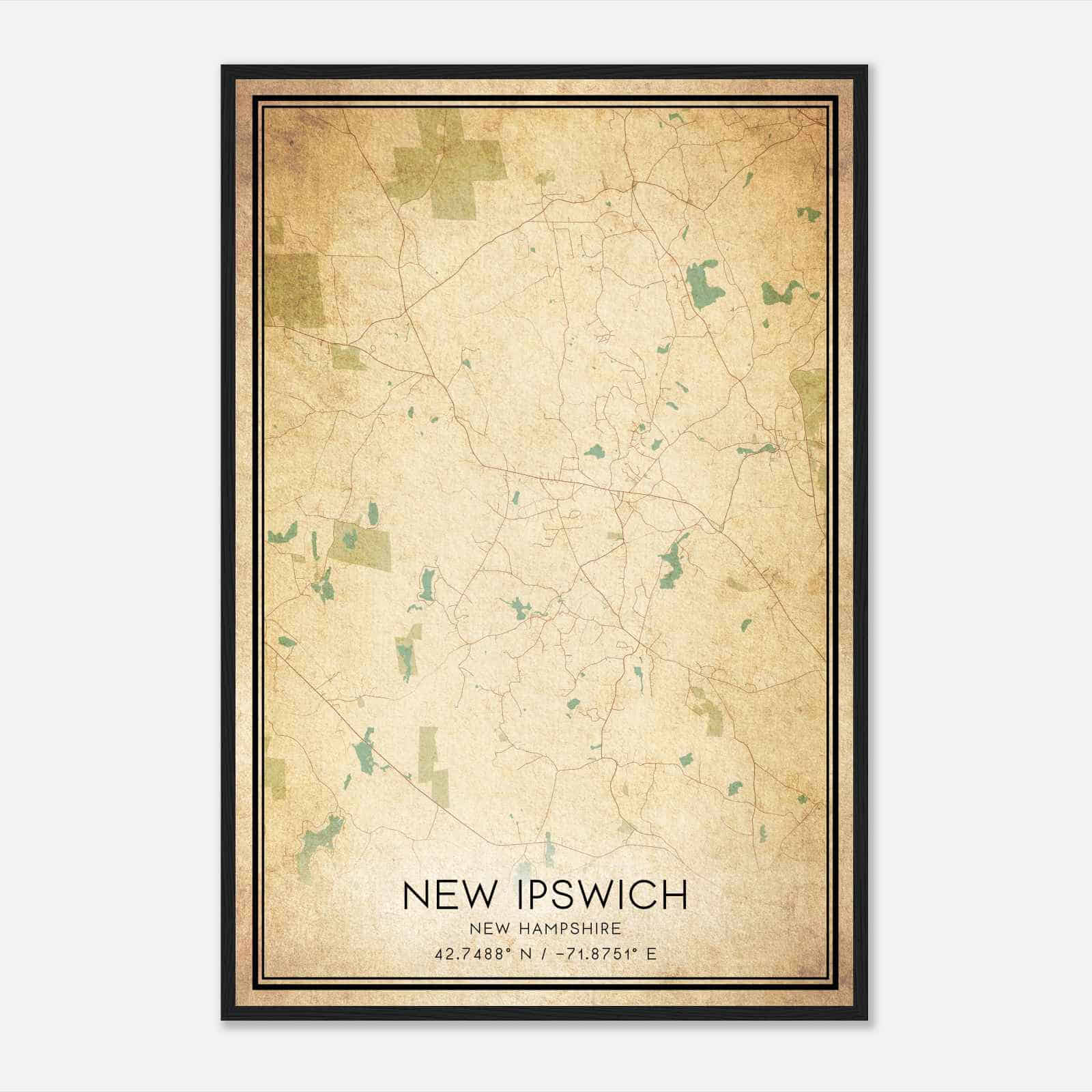 Vintage New Ipswich New Hampshire Map Poster, Modern Home Decor Wall Art Print