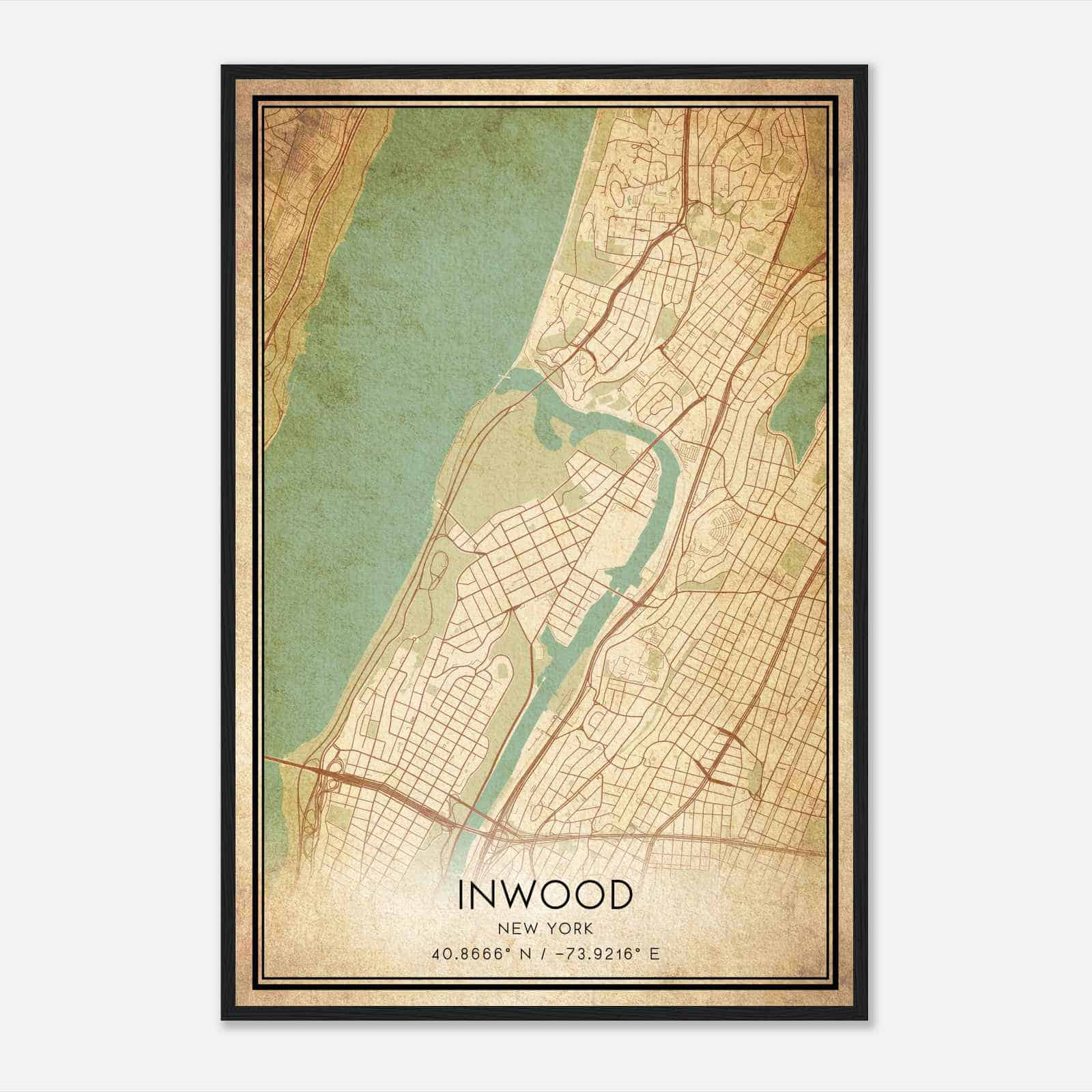 Vintage Inwood New York Map Poster, Modern Home Decor Wall Art Print
