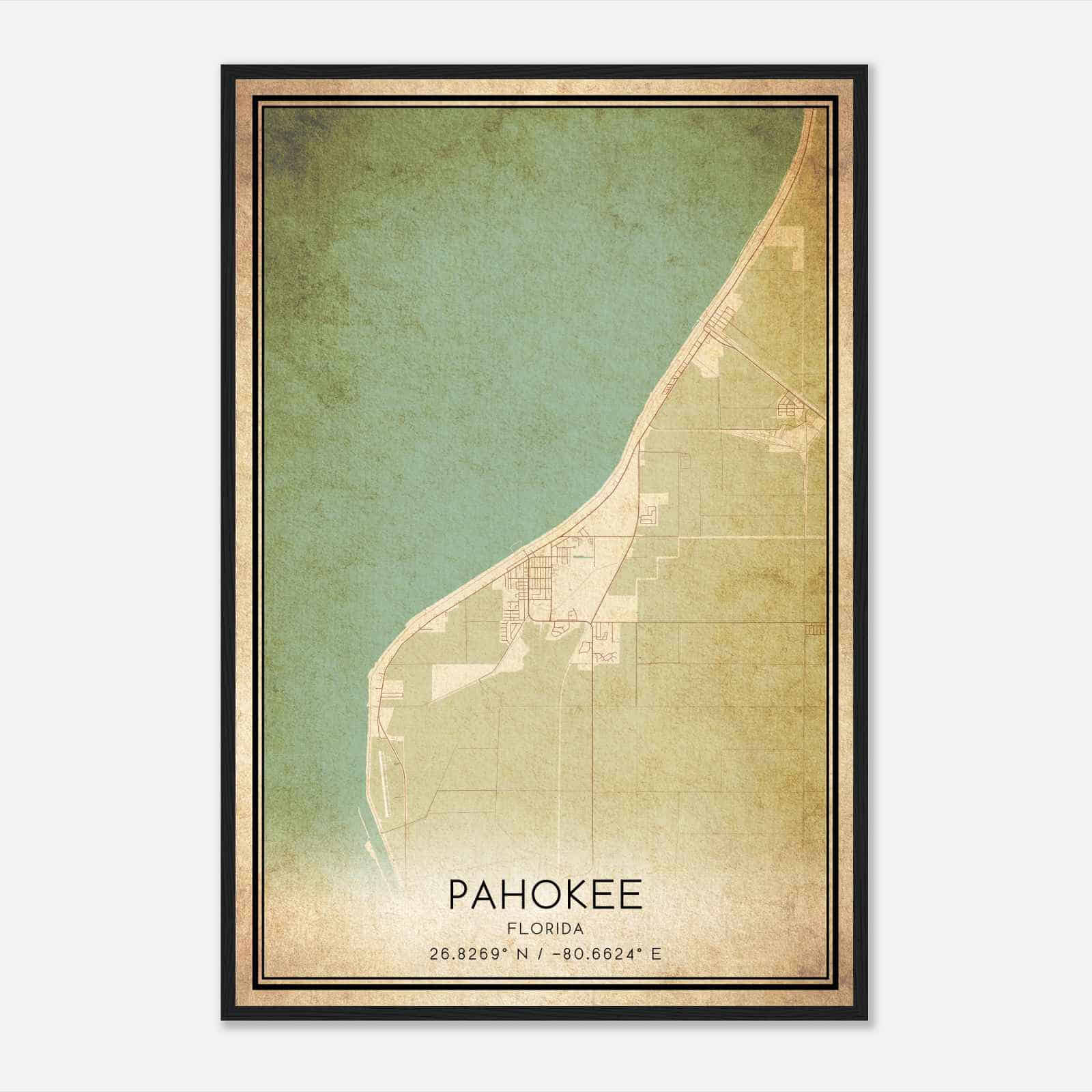 Vintage Pahokee Florida Map Poster, Modern Home Decor Wall Art Print