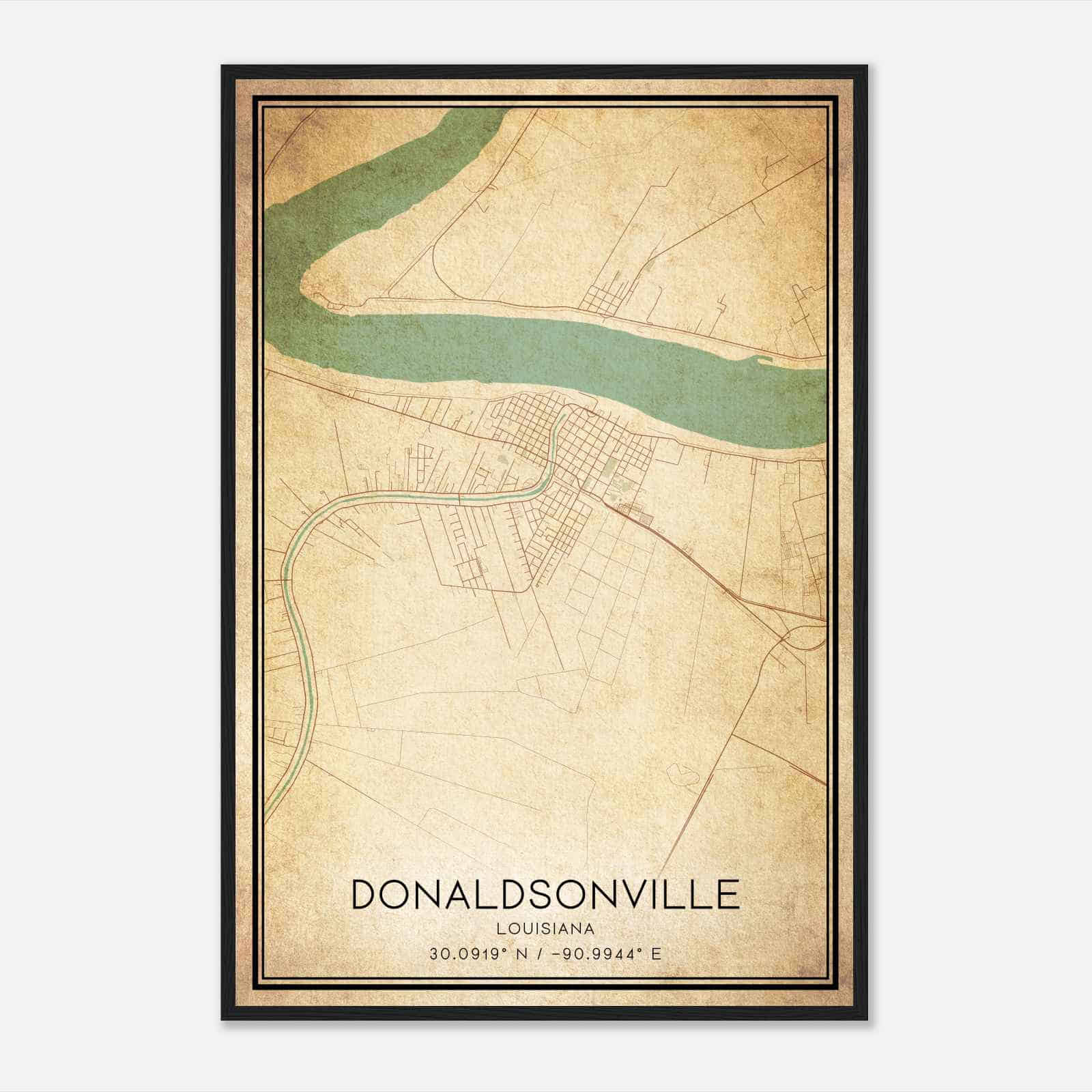 Vintage Donaldsonville Louisiana Map Poster, Modern Home Decor Wall Art Print