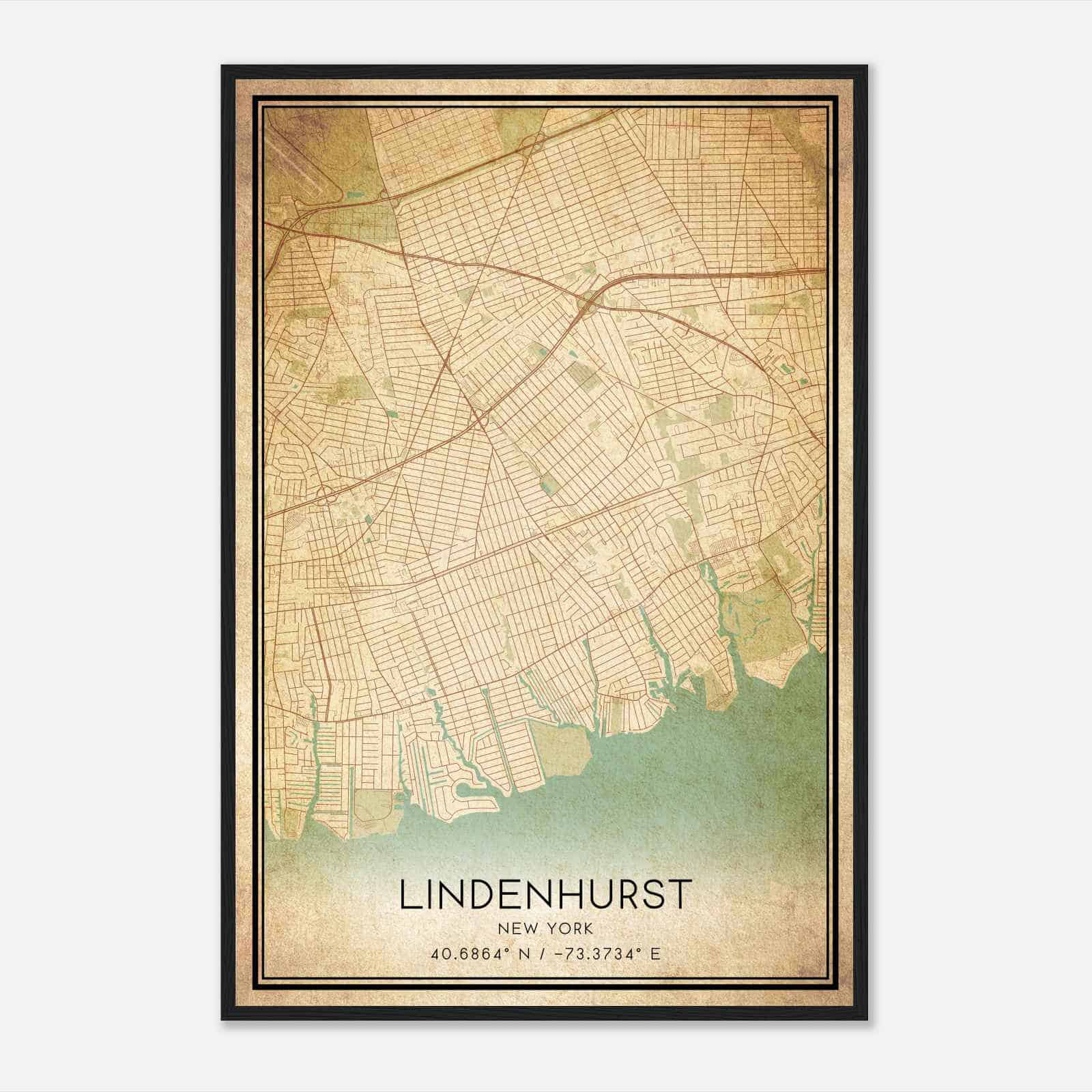 Vintage Lindenhurst New York Map Poster, Modern Home Decor Wall Art Print